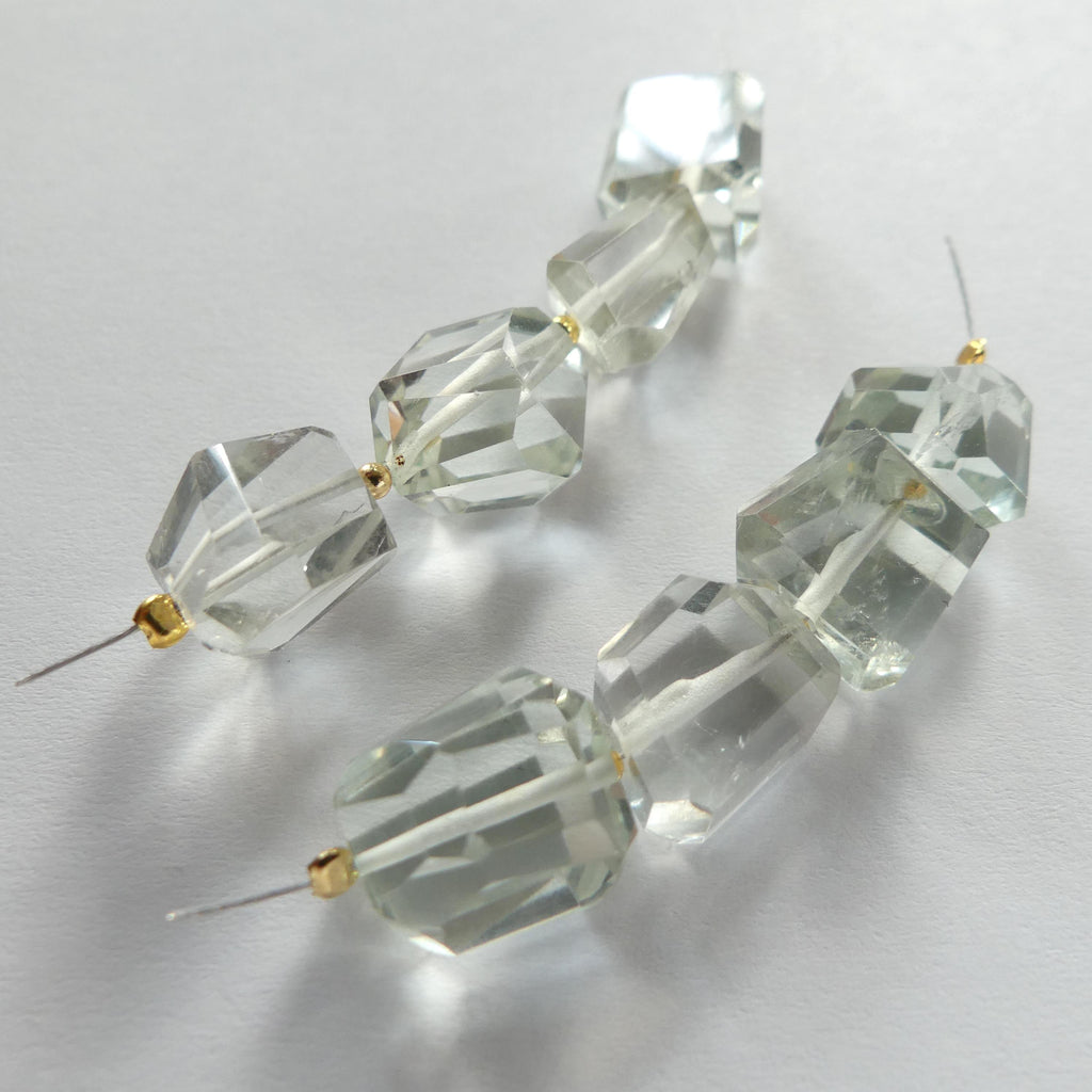 Green Amethyst Faceted Nuggets Large Beads Freeform Prasiolite Transparent Sparkly Gemstone Beads for Jewelry Making February Birthstone