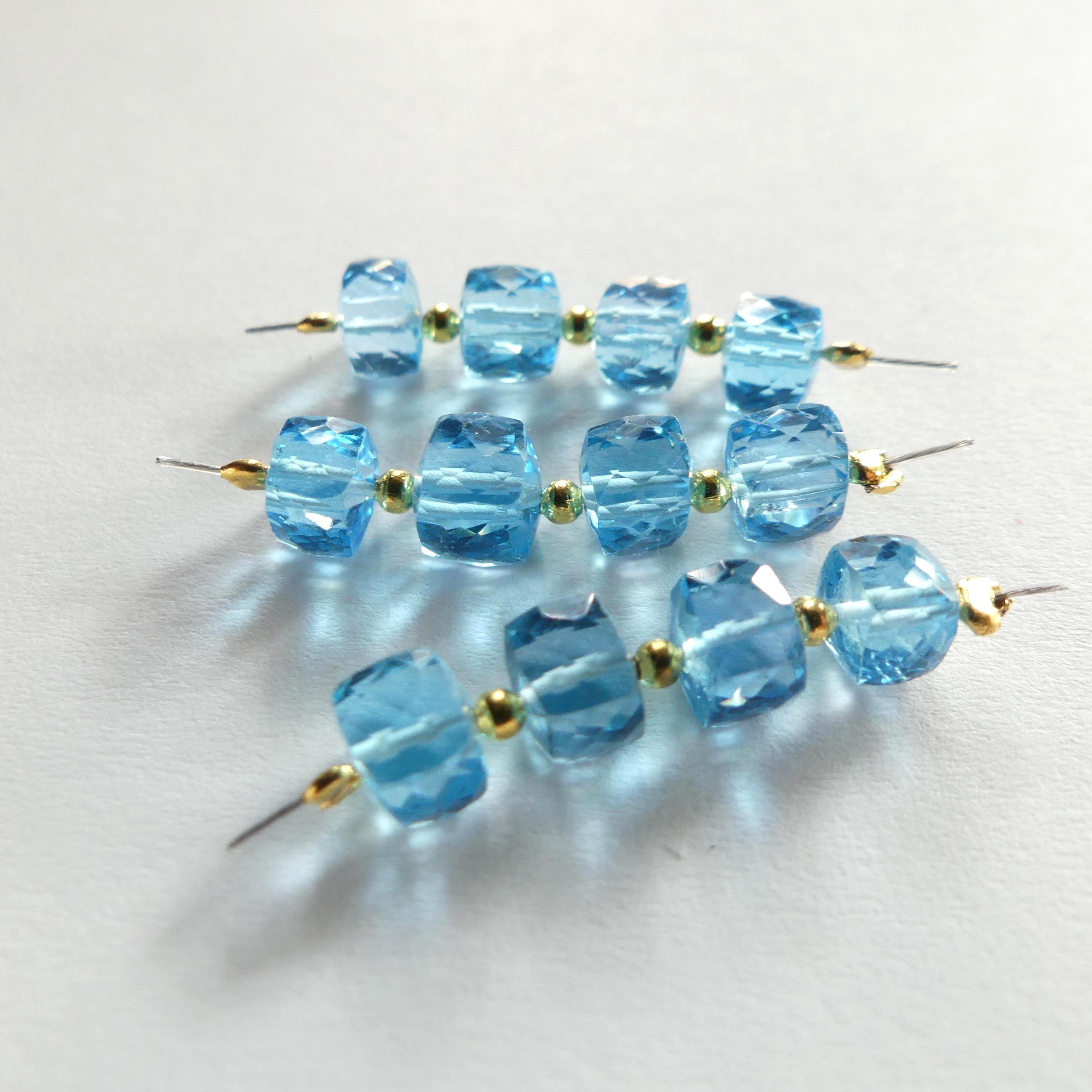AAA Swiss Blue Topaz Beads Cube Faceted Nuggets Transparent Sparkly Gemstone Beads for Jewelry Making Earrings Pendants December Birthstone