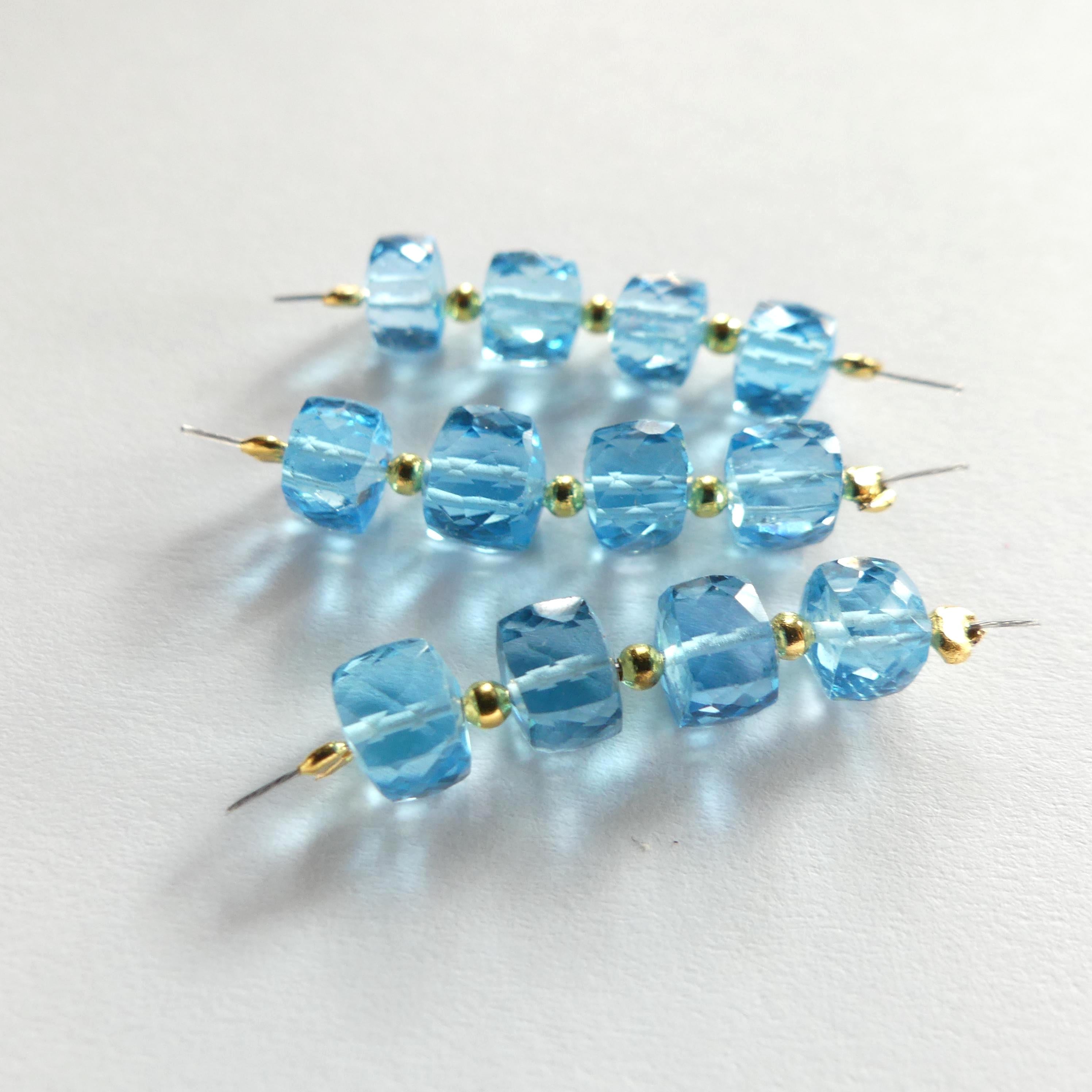AAA Swiss Blue Topaz Beads Cube Faceted Nuggets Transparent Sparkly Gemstone Beads for Jewelry Making Earrings Pendants December Birthstone