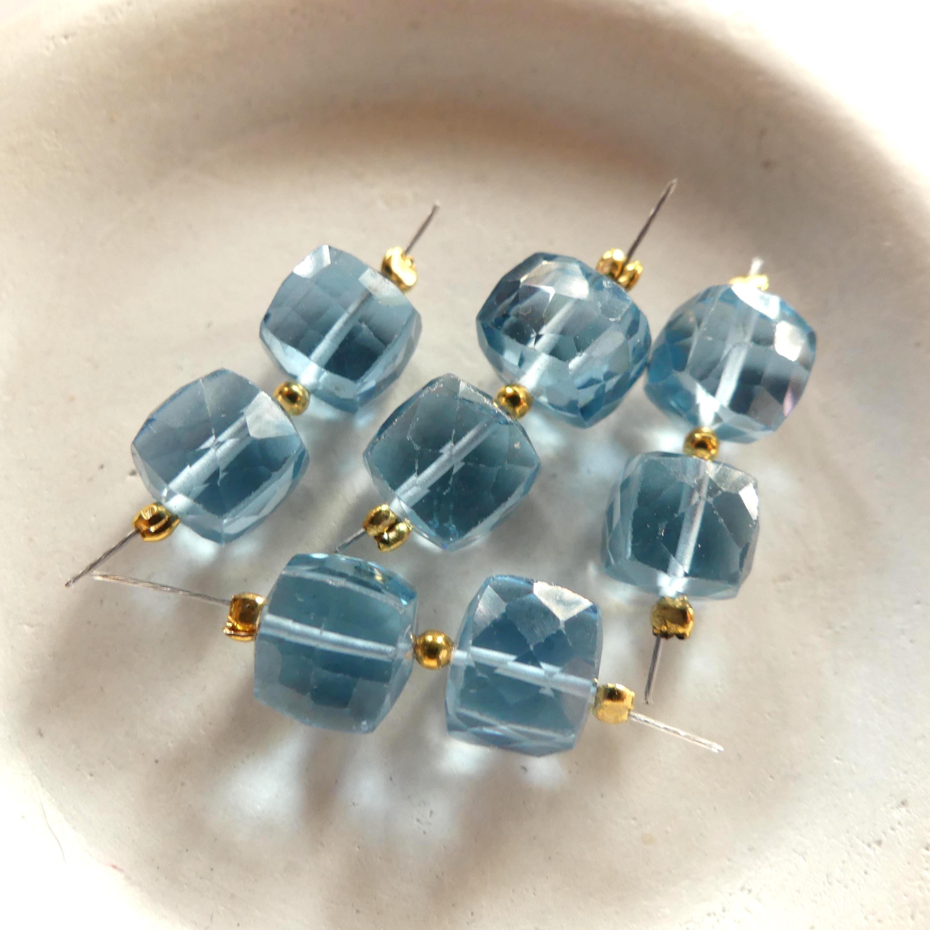 AAA London Blue Topaz Beads Cube Faceted Nuggets Transparent Sparkly Gemstone Beads for Jewelry Making Earrings Pendants December Birthstone
