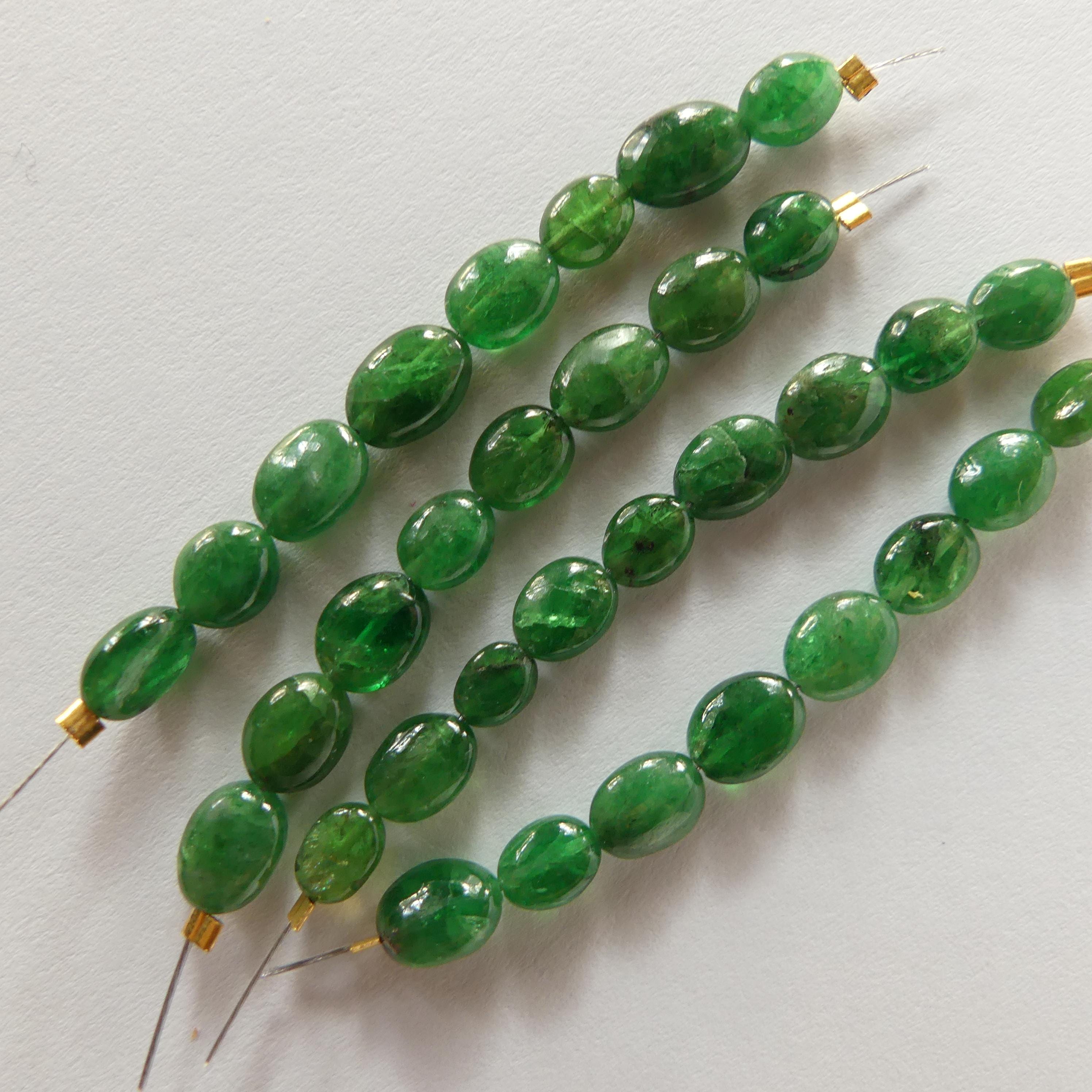 4mm Natural Tsavorite Oval Beads Smooth Genuine Green Garnet Nuggets Gemstone Beads for Jewelry Making Earrings Supplies