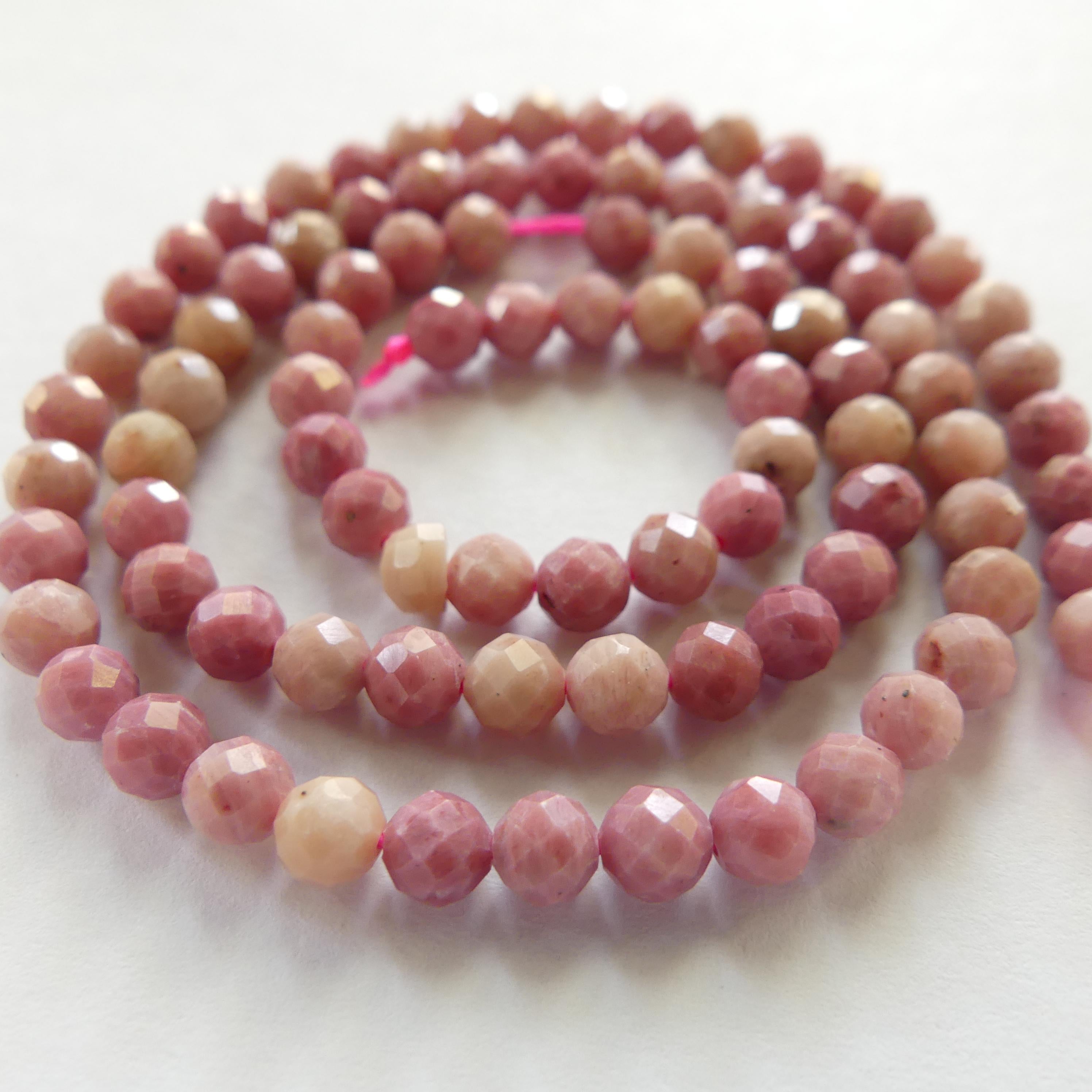 4mm Pink Petrified Wood Jasper Faceted Beads Genuine Small Pink Jasper Beads 15" Gemstone Beads for Jewelry Making