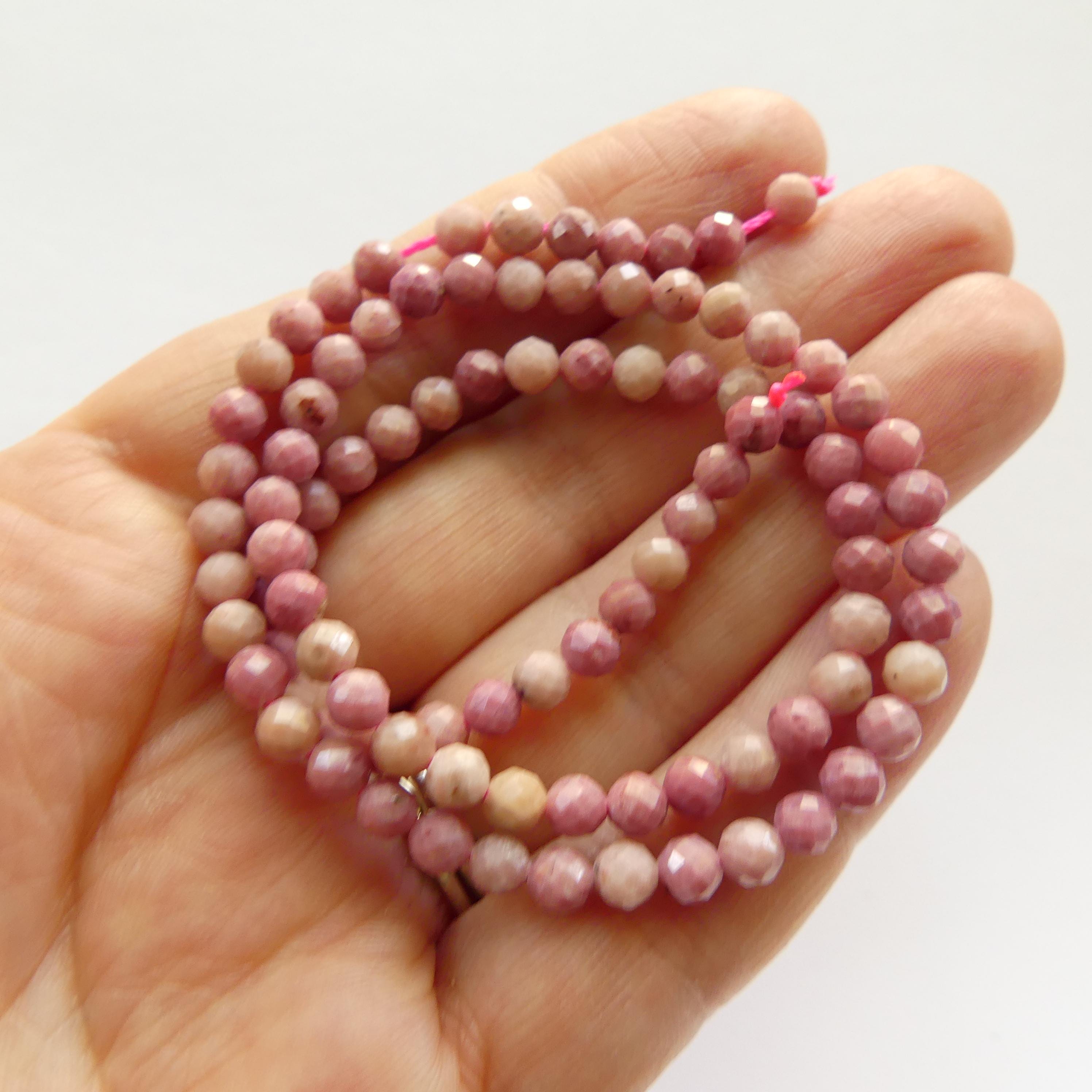 4mm Pink Petrified Wood Jasper Faceted Beads Genuine Small Pink Jasper Beads 15" Gemstone Beads for Jewelry Making