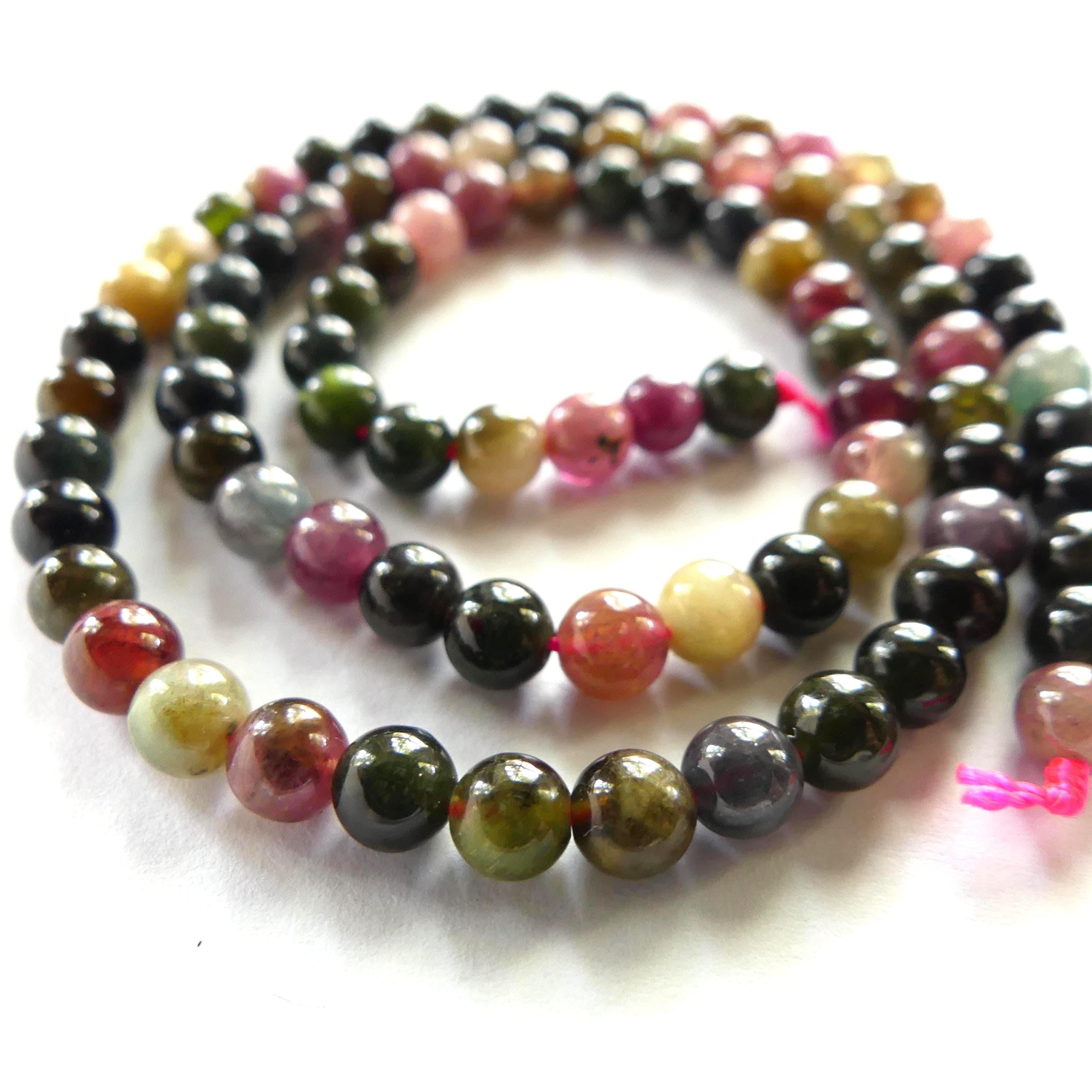 4mm 5mm Watermelon Tourmaline Smooth Beads 15" Rainbow Gemstone Beads Colorful Multi Color Beads for Jewelry Making DIY October Birthstone