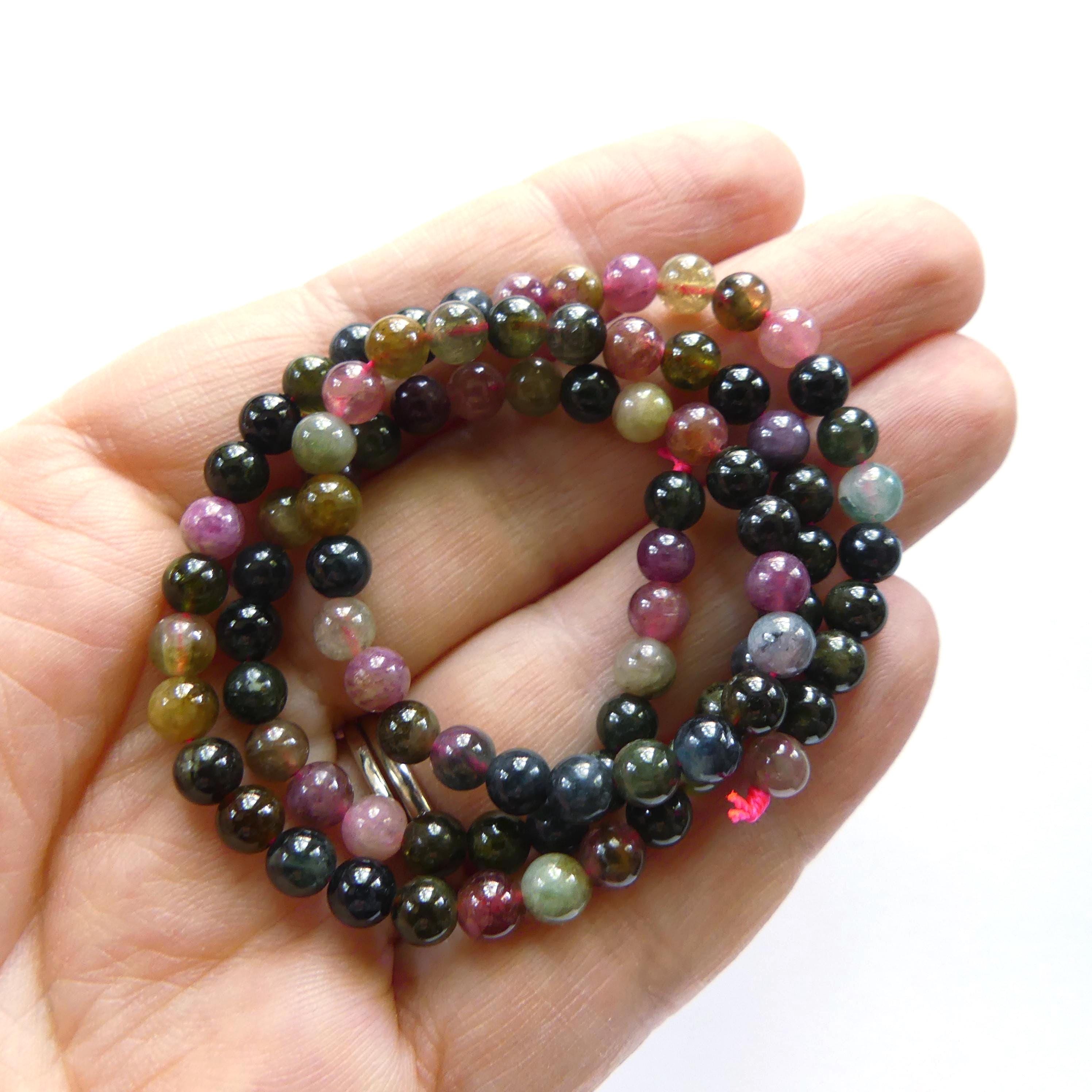 4mm 5mm Watermelon Tourmaline Smooth Beads 15" Rainbow Gemstone Beads Colorful Multi Color Beads for Jewelry Making DIY October Birthstone