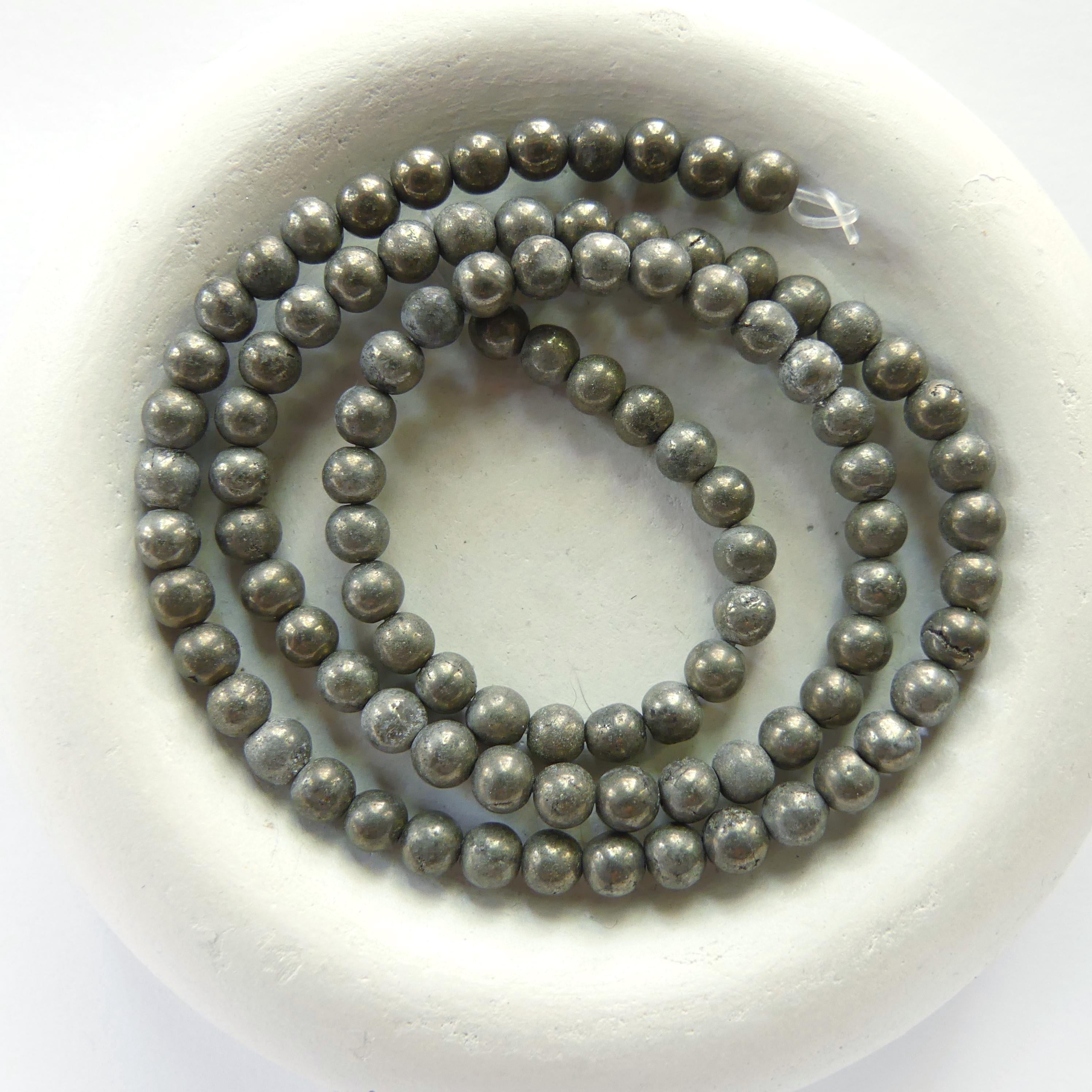 4mm Natural Pyrite Beads Smooth Genuine Pyrite Beads 15" Gemstone Beads for Jewelry Making Shiny Beads