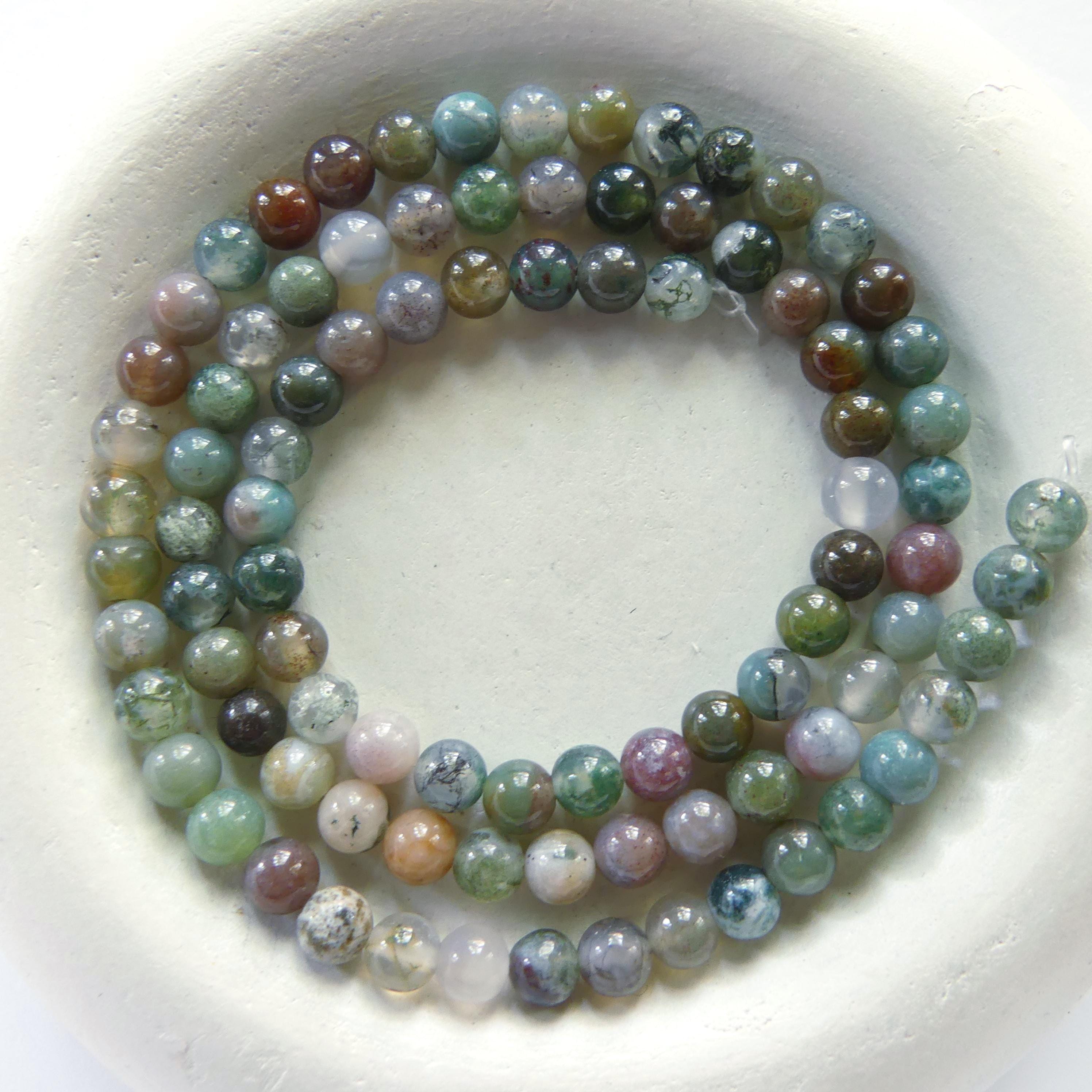 4mm Indian Agate Beads Smooth Genuine Agate Colorful Beads 15" Sparkly Gemstone Beads for DIY Jewelry Making Gift for Crafter
