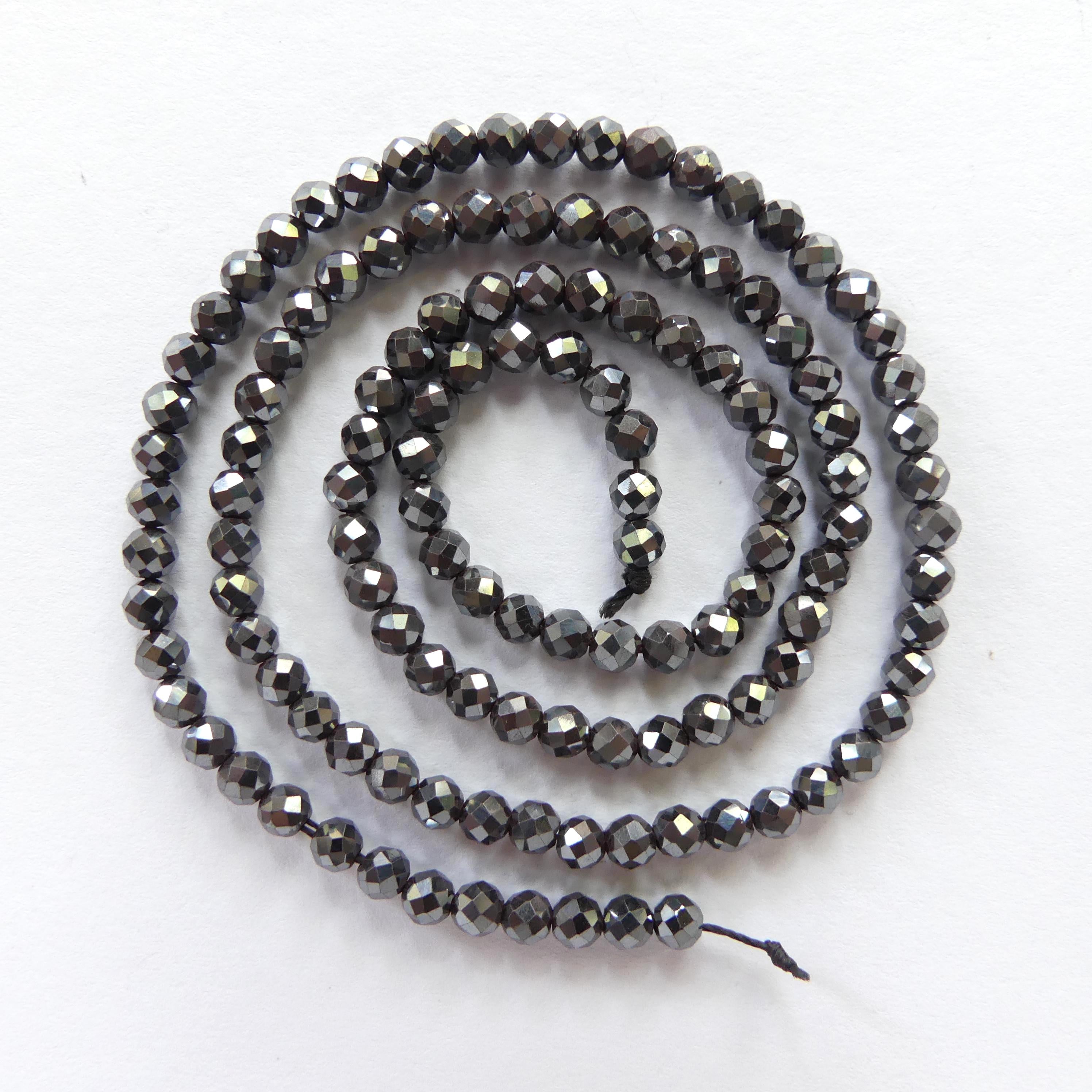 3mm 100% Natural Hematite Micro Faceted Beads Genuine Sparkly Beads 15" Gemstone Beads for DIY Jewelry Making Crafter Gift