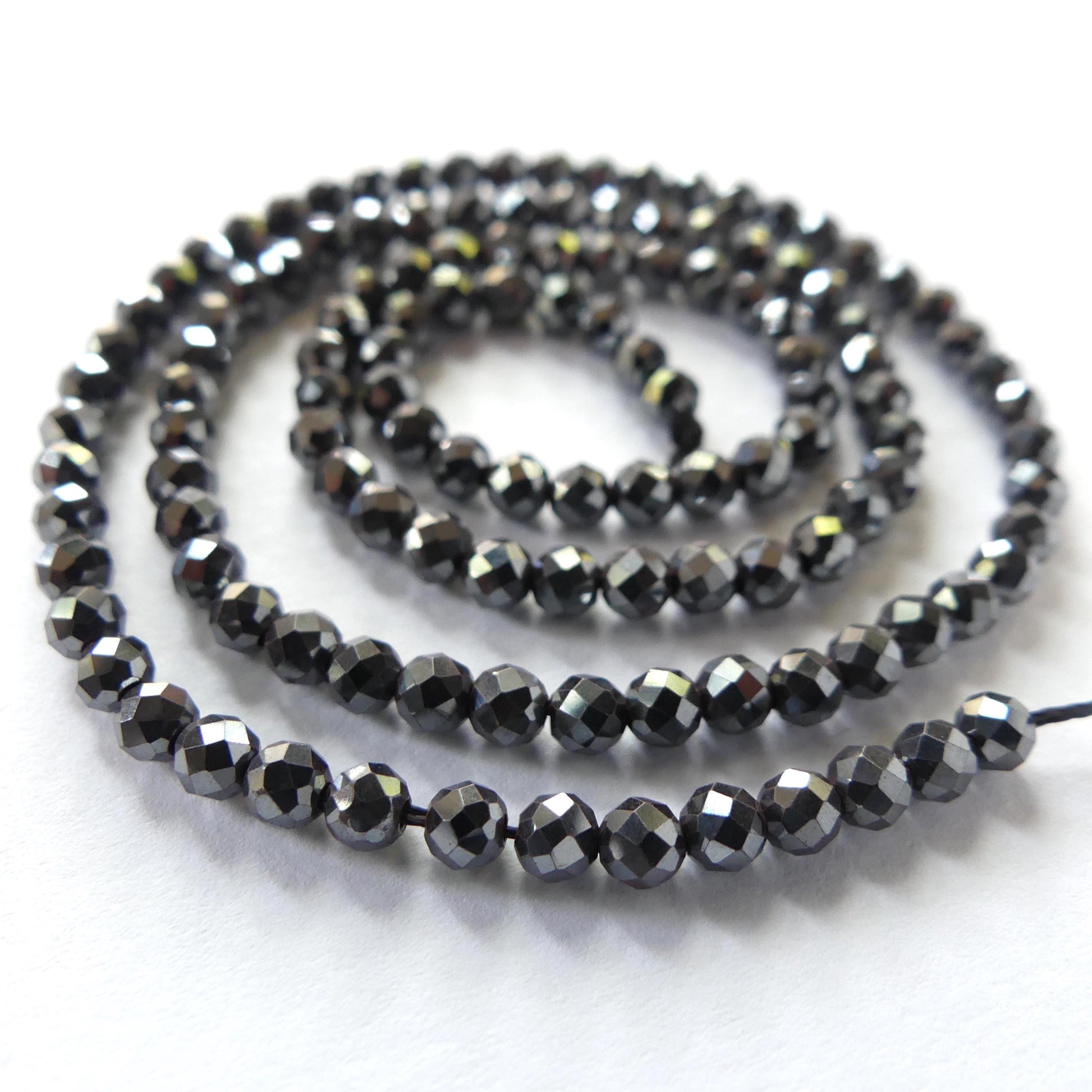 3mm 100% Natural Hematite Micro Faceted Beads Genuine Sparkly Beads 15" Gemstone Beads for DIY Jewelry Making Crafter Gift