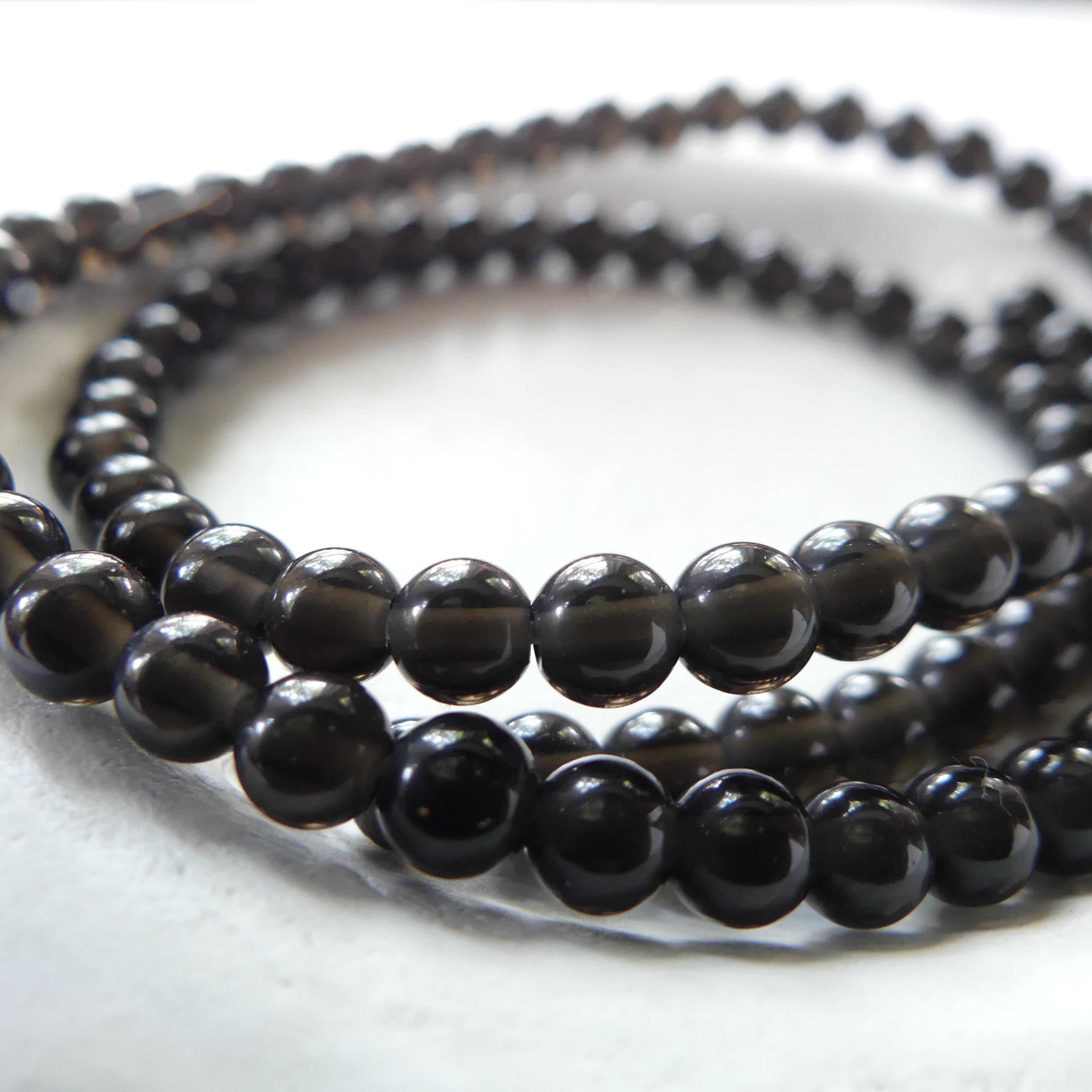 4mm Black Obsidian Smooth Beads Black Obsidian Genuine Beads 15" Gemstone Beads Beading Crafter Gift DIY Jewelry Making