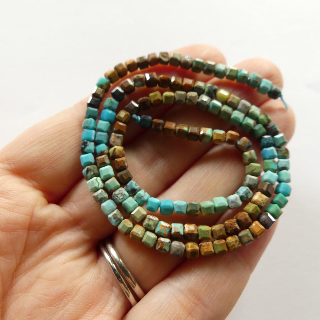 3mm Arizona Turquoise Cube Beads 15" Blue Green Shaded Turquoise Genuine Gemstone Beads for Jewelry Making Beading Craft Gift Beads