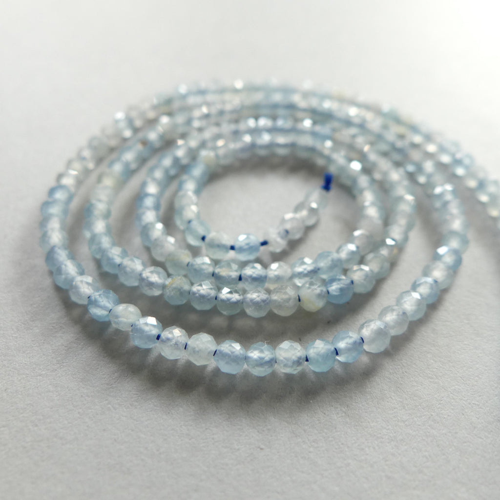 2.6mm Lemurian Micro Faceted Beads Genuine Baby Blue Beads 15.5" Sparkly Gemstone Beads for Jewelry Making