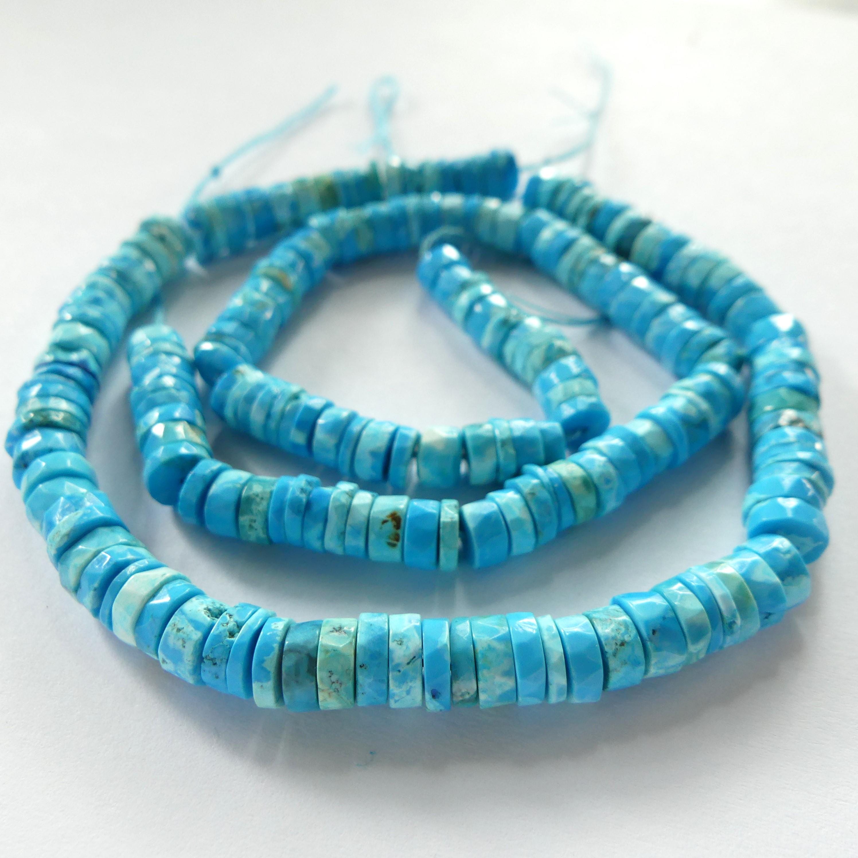 6mm Arizona Turquoise Faceted Heishi Beads 7.5" Natural Turquoise Tyre Beads Crystal Genuine Gemstone Beads for Jewelry Making