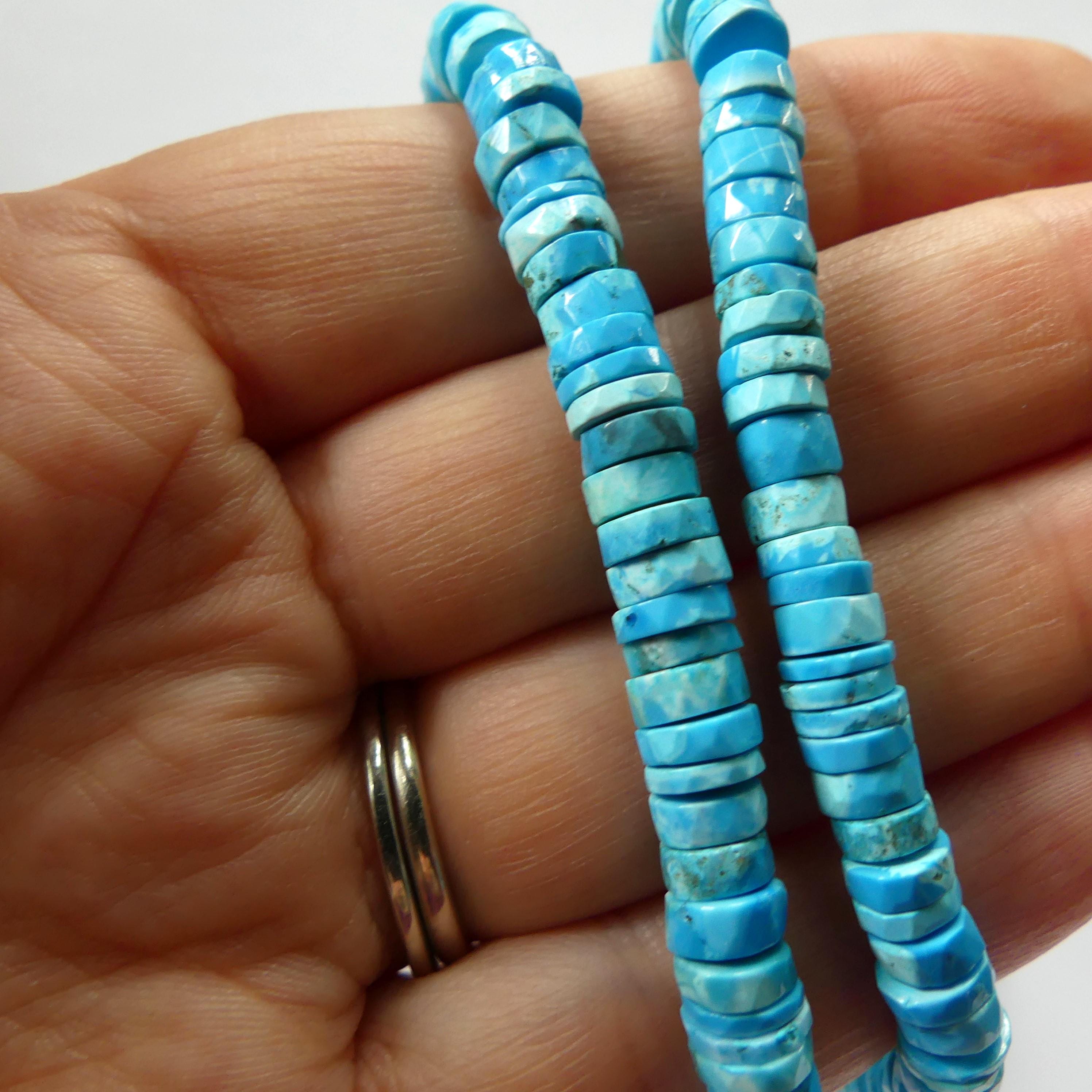 6mm Arizona Turquoise Faceted Heishi Beads 7.5" Natural Turquoise Tyre Beads Crystal Genuine Gemstone Beads for Jewelry Making