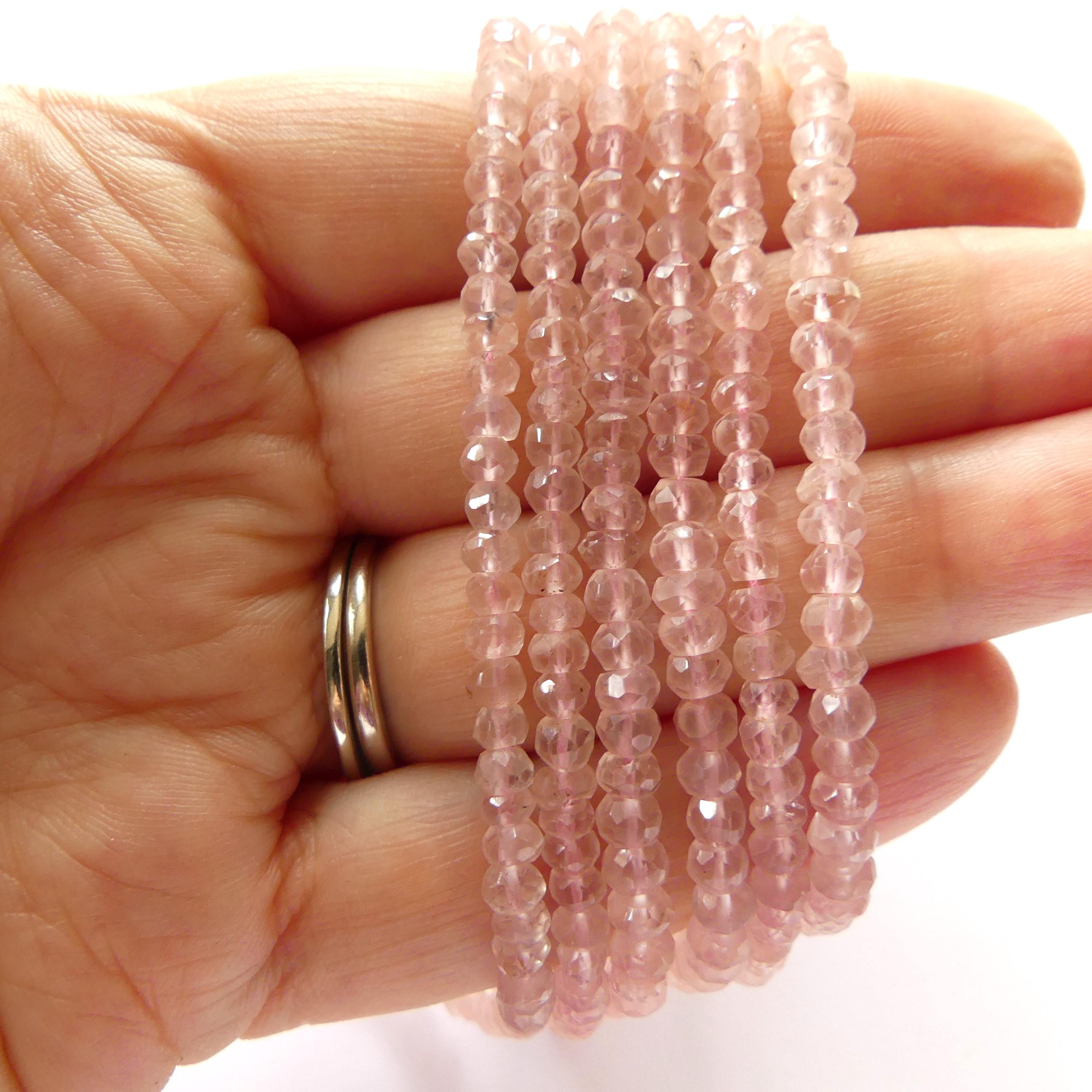 4mm AAAA Rose Quartz Beads Hand Faceted Rondelle 6.5" Pale Pink Genuine Gemstone Beads for Jewelry Making Beading Craft Gift Beads