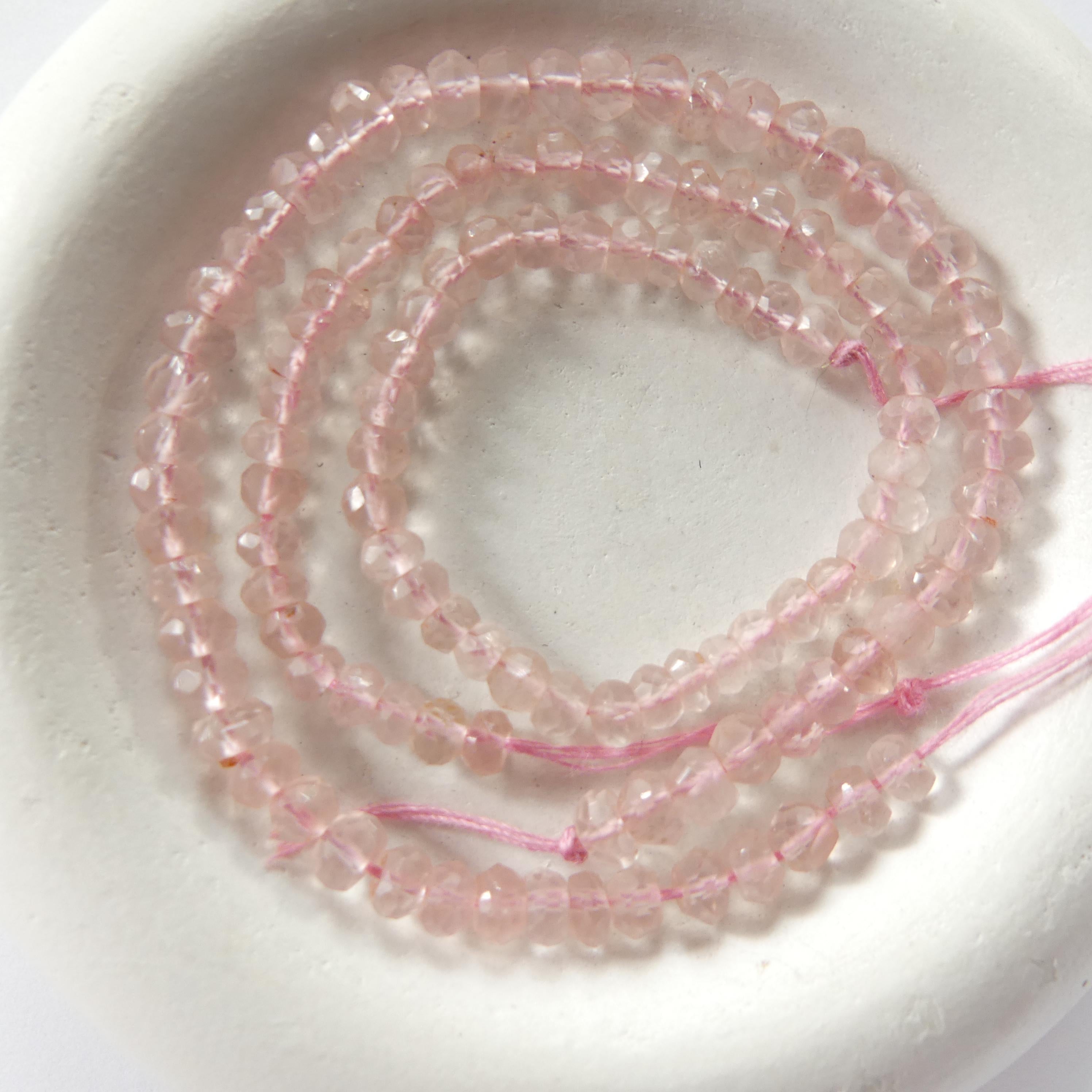 4mm AAAA Rose Quartz Beads Hand Faceted Rondelle 6.5" Pale Pink Genuine Gemstone Beads for Jewelry Making Beading Craft Gift Beads