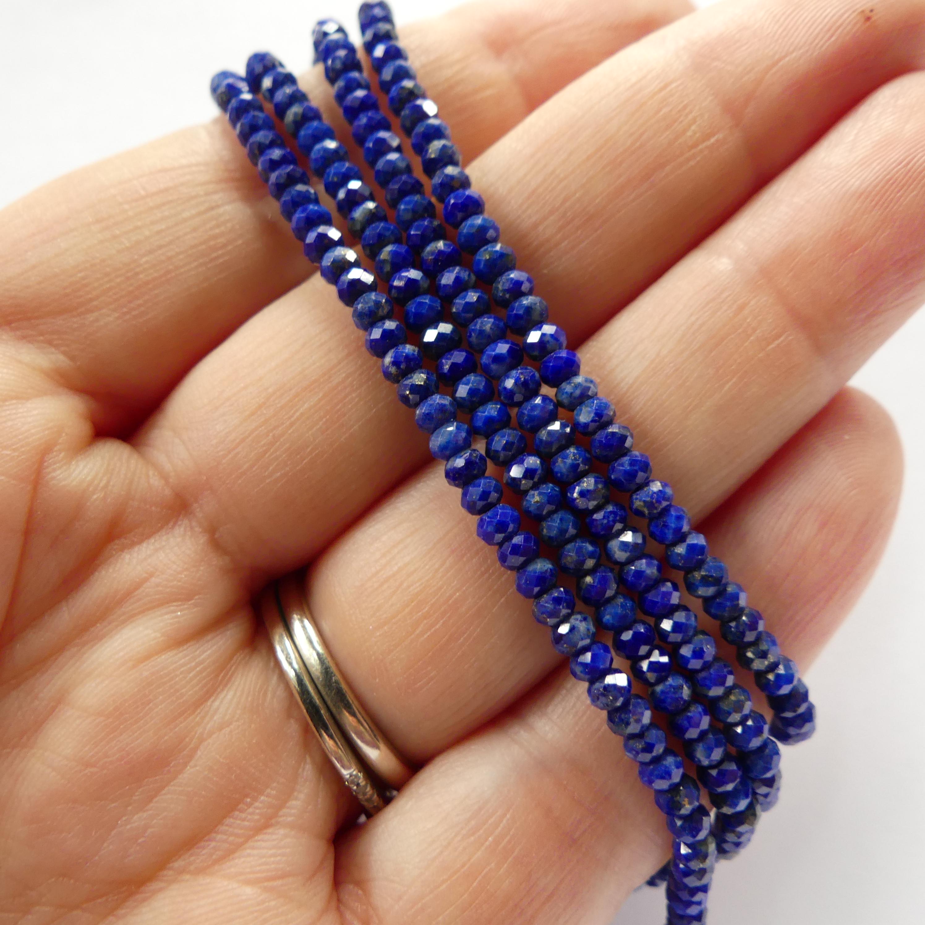 3mm AAA Lapis Lazuli Beads Faceted Rondelle 12.5" Sparkly Blue Gemstone Beads for Jewelry Making Beading Craft Gift September Birthstone