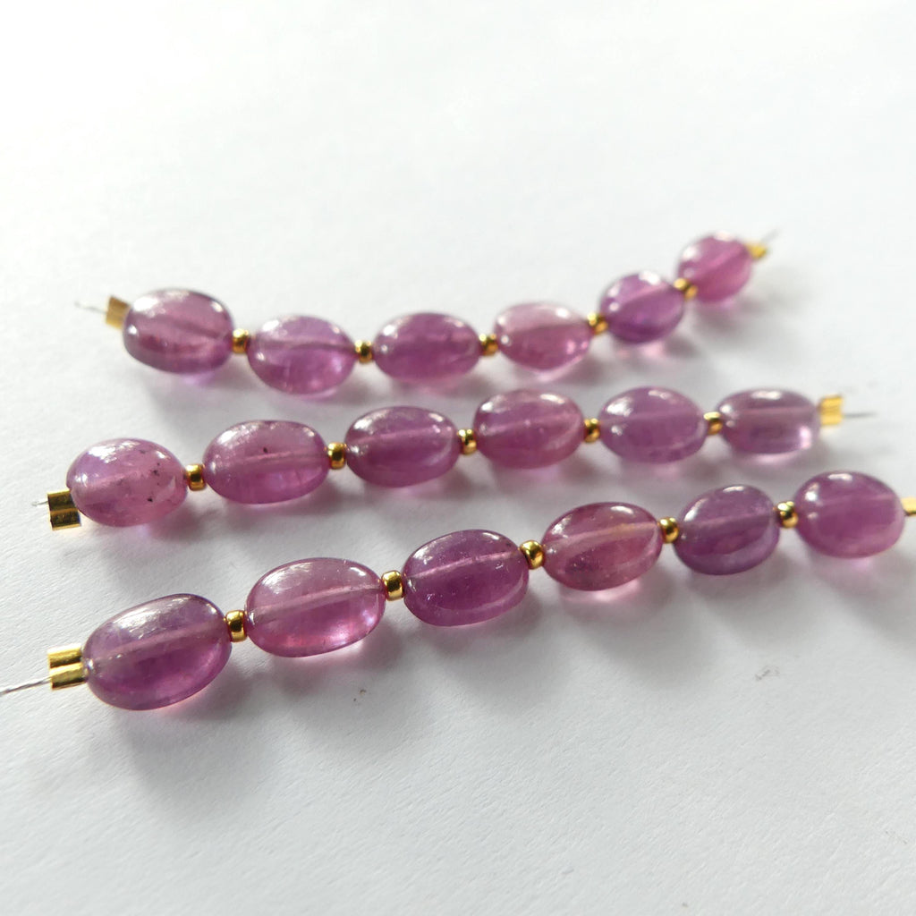5mm Natural Pink Sapphire Oval Beads Smooth 6 Pcs Sapphire Genuine Gemstone Beads Jewelry Making Beading Craft Gift September Birthstone