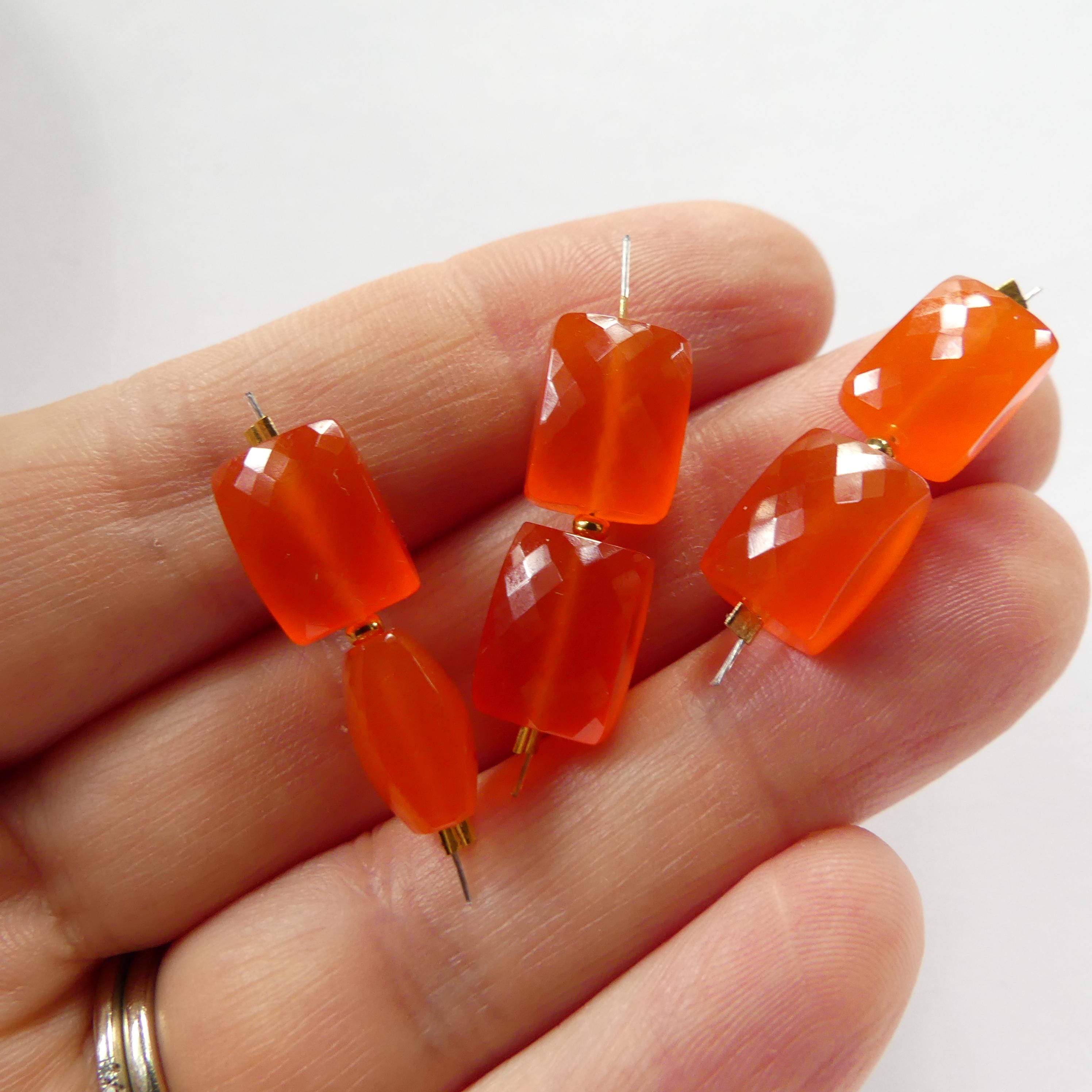 AAA Carnelian Rectangle Beads Faceted Fire Red Orange Natural Carnelian Gemstone 8x11mm 2 Pcs Jewelry Making Beading Craft Gift DIY Earrings
