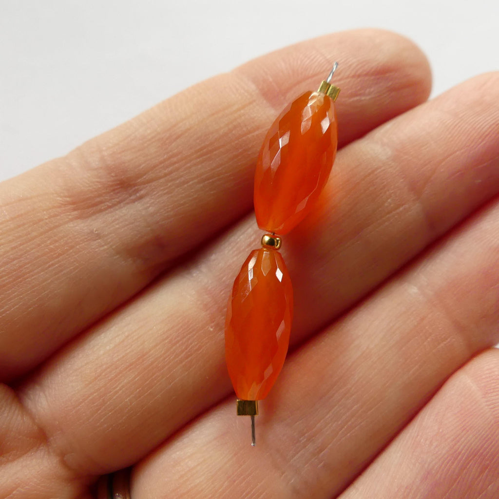 AAA Carnelian Barrel Beads Faceted Oval Fire Red Orange Natural Carnelian Gemstone 7x15mm 2 Pcs Jewelry Making Gift DIY Earrings