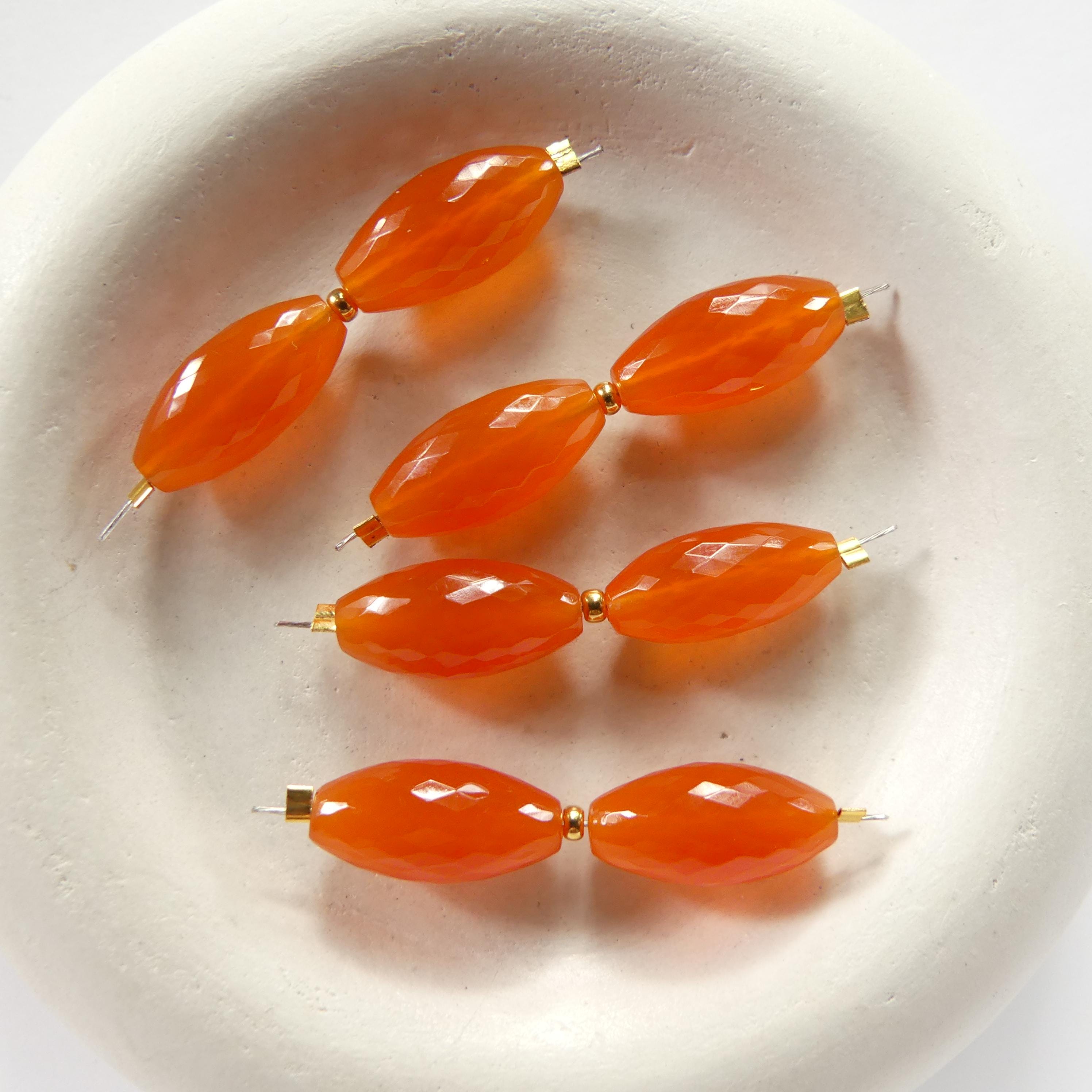 AAA Carnelian Barrel Beads Faceted Oval Fire Red Orange Natural Carnelian Gemstone 7x15mm 2 Pcs Jewelry Making Gift DIY Earrings