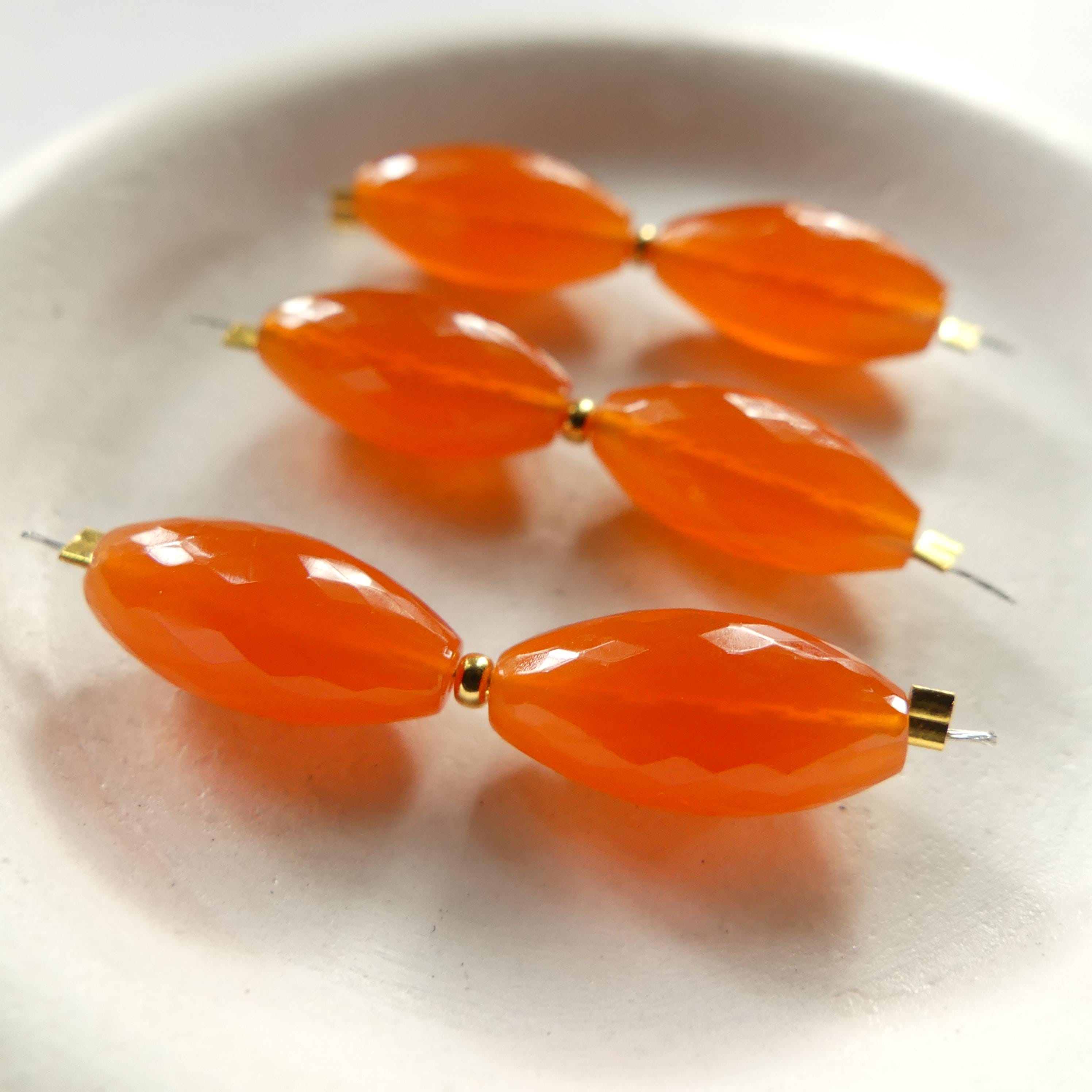 AAA Carnelian Barrel Beads Faceted Oval Fire Red Orange Natural Carnelian Gemstone 7x15mm 2 Pcs Jewelry Making Gift DIY Earrings