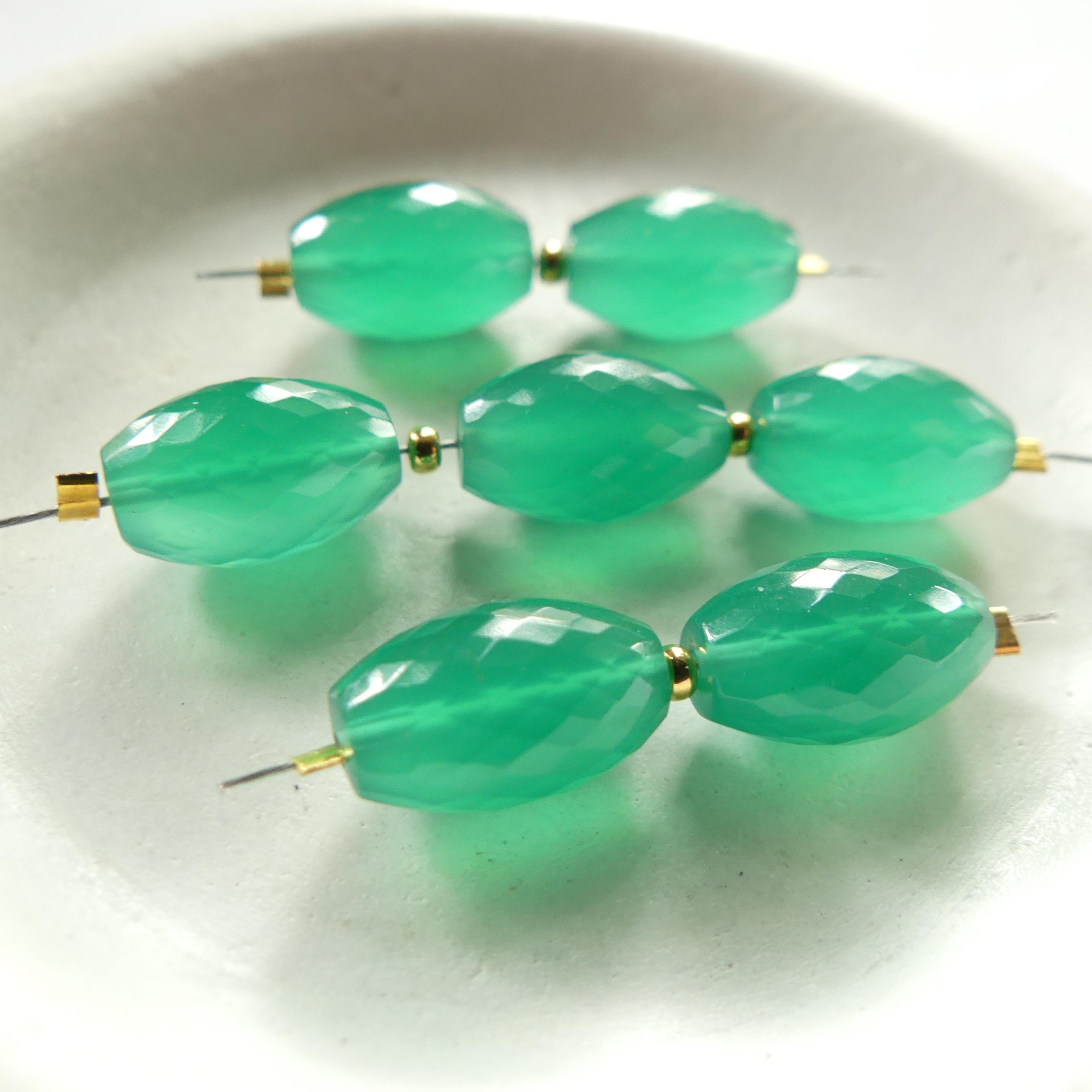 AAA Green Onyx Barrel Beads Faceted Oval 2 Pcs Genuine Gemstone Beads Jewelry Making Beading Craft Gift DIY Earrings supplies May Birthstone