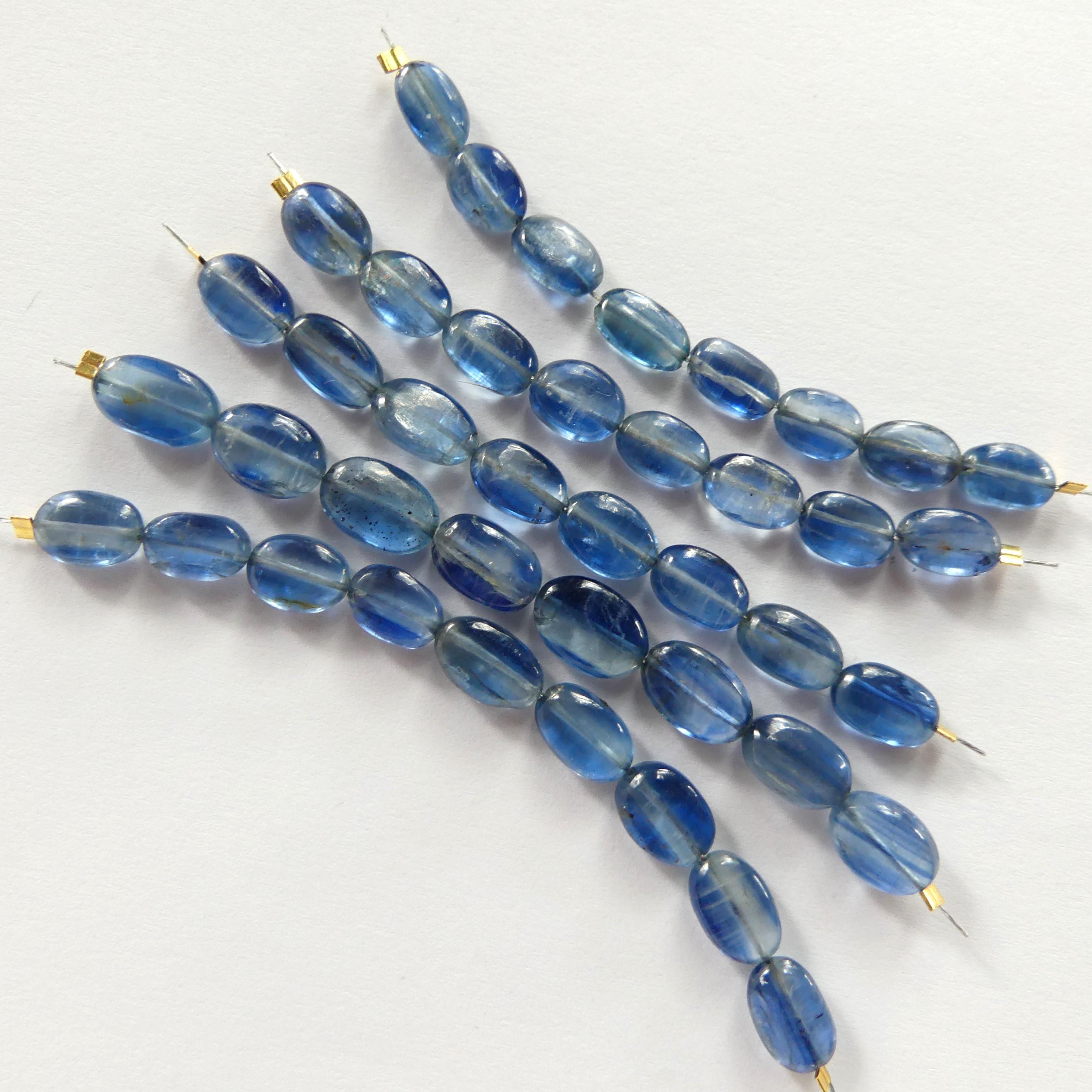 Blue Kyanite Oval Beads Smooth 8 Pcs Genuine Gemstone Beads Jewelry Making Beading Craft Gift DIY Earrings supplies May Birthstone