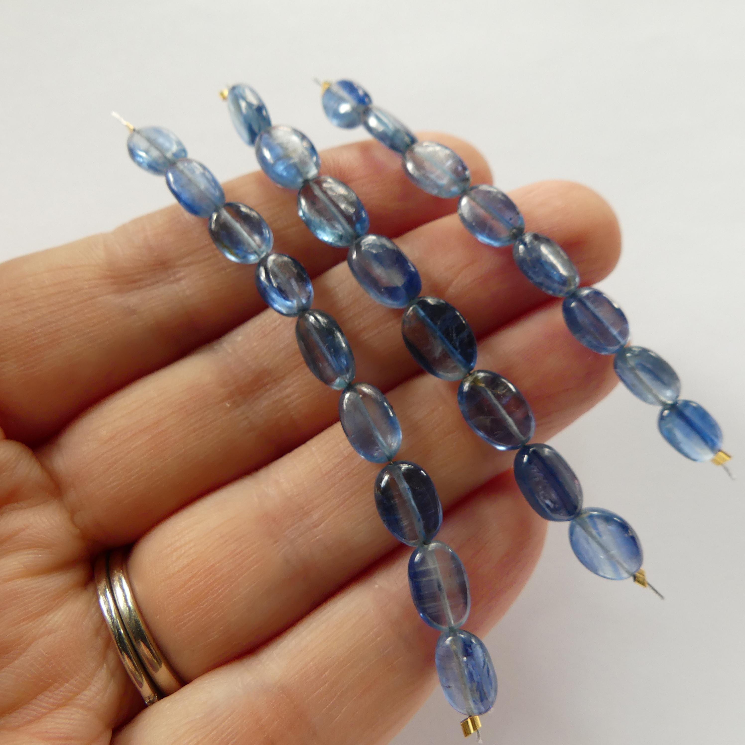 Blue Kyanite Oval Beads Smooth 8 Pcs Genuine Gemstone Beads Jewelry Making Beading Craft Gift DIY Earrings supplies May Birthstone