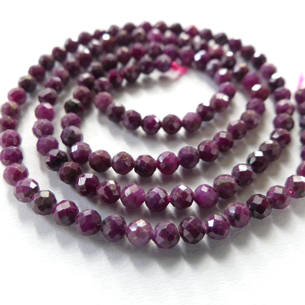 3mm Ruby Beads Micro Faceted Beads 15" Natural Crystal Beads Dark Pink Ruby Gemstone Beads Beading Crafter Gift July Birthstone DIY Jewelry