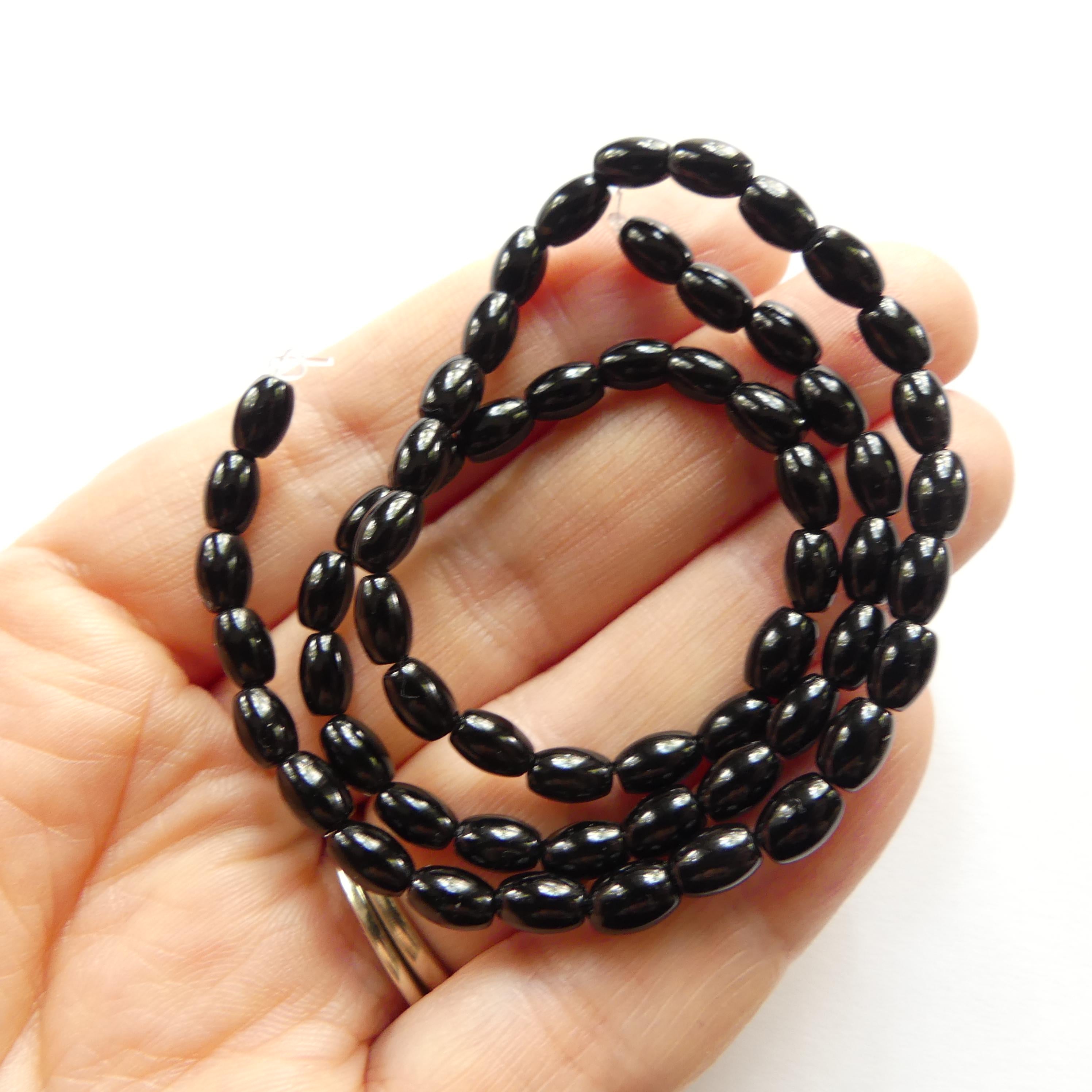 4mm Natural Black Onyx Beads Smooth Onyx Oval Beads 15" Natural Rice Onyx Gemstone Beads Beading Crafter Gift DIY jewelry