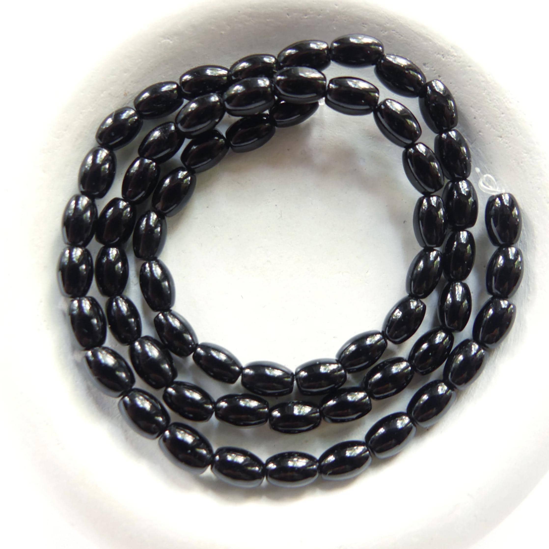 4mm Natural Black Onyx Beads Smooth Onyx Oval Beads 15" Natural Rice Onyx Gemstone Beads Beading Crafter Gift DIY jewelry