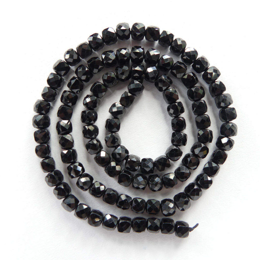 4mm Black Spinel Beads Faceted Cube 15" Sparkly Black Stone Crystal Genuine Gemstone Beads for Jewelry Making Beading Craft Gift Beads