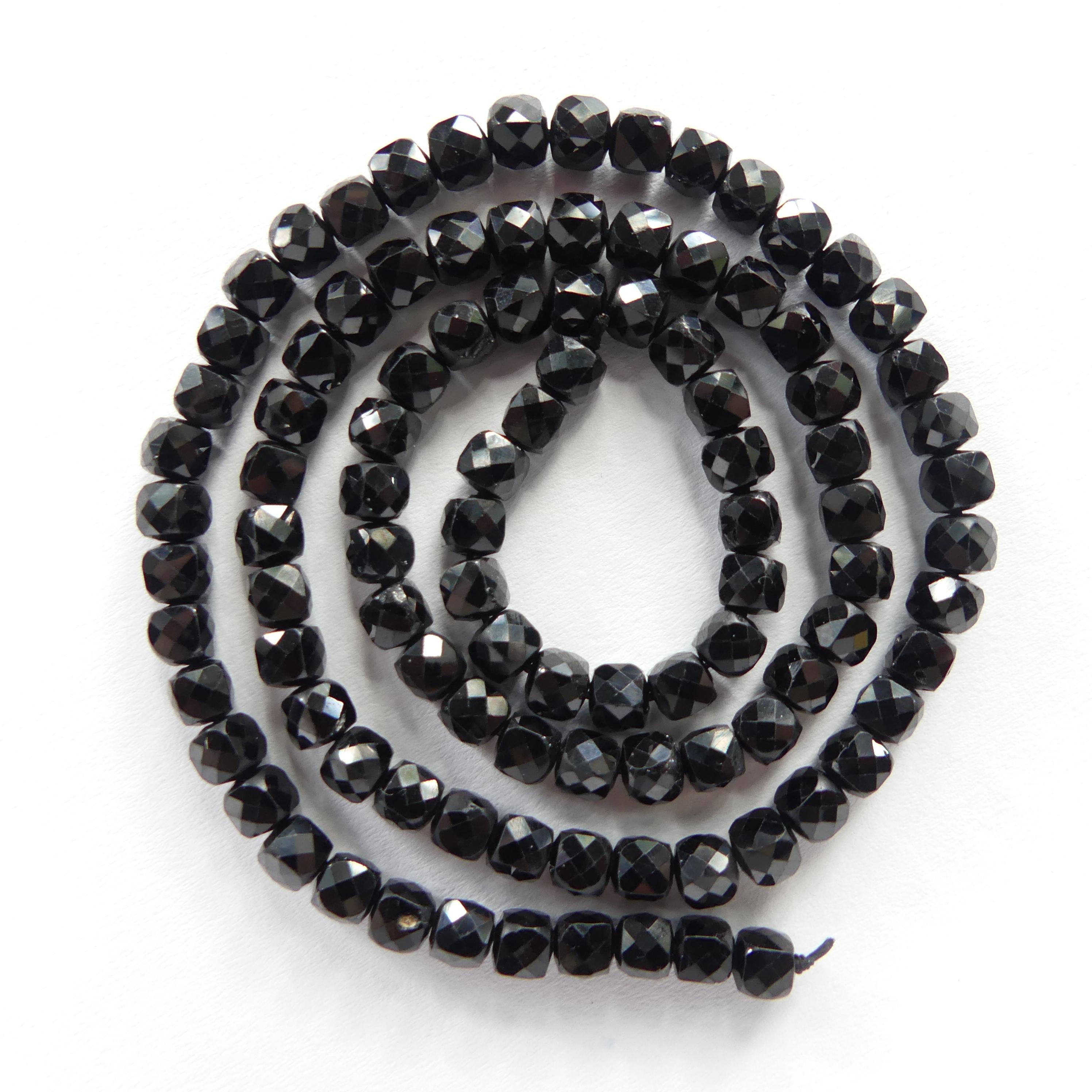 4mm Black Spinel Beads Faceted Cube 15" Sparkly Black Stone Crystal Genuine Gemstone Beads for Jewelry Making Beading Craft Gift Beads