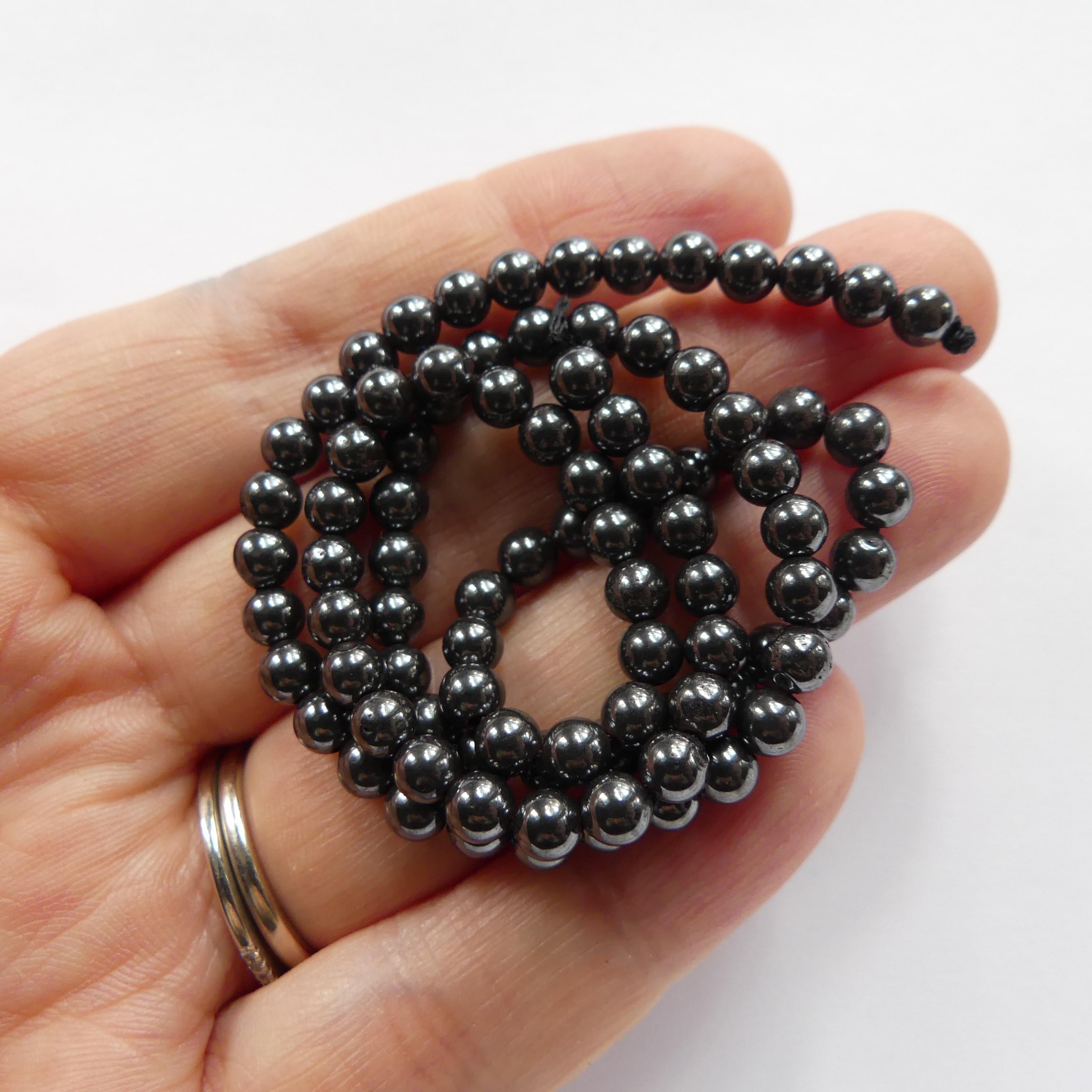 4mm 100% Natural Hematite Smooth Beads Genuine Sparkly Beads 15" Gemstone Beads for DIY Jewelry Making Crafter Gift