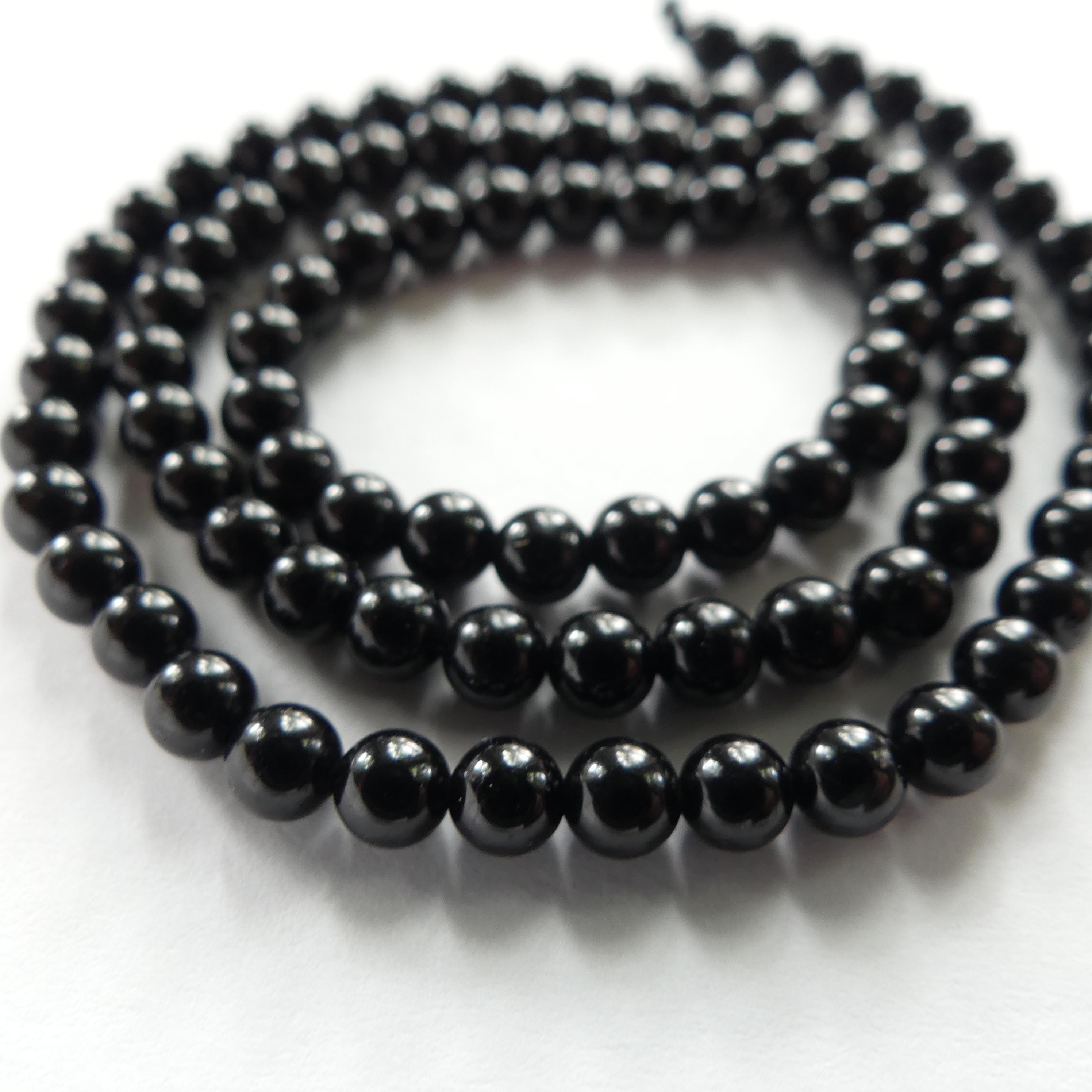 4mm Black Tourmaline Smooth Beads Genuine Tourmaline Beads 15" Gemstone Beads for DIY Jewelry Making October Birthstone Crafter Beading Gift