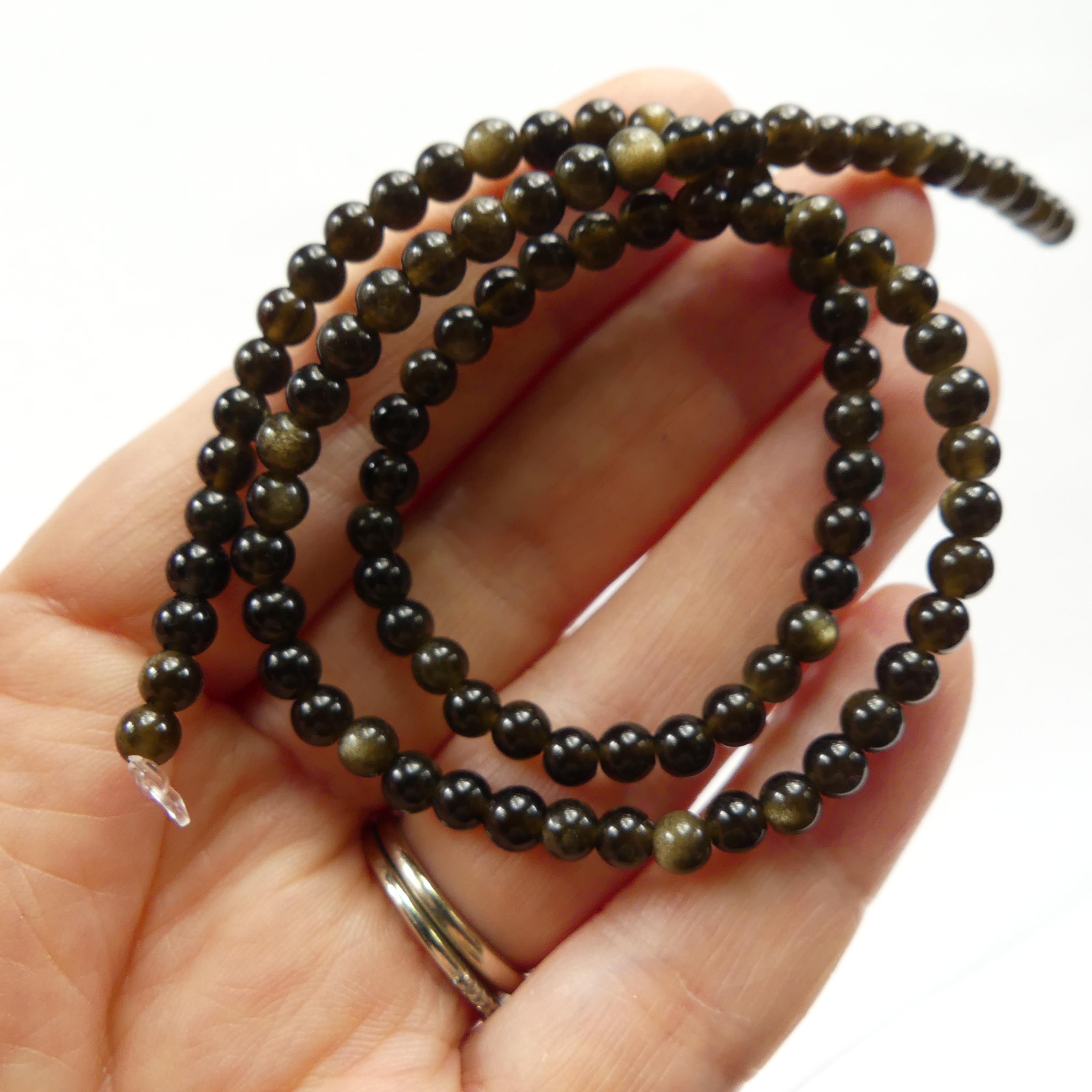 4mm Golden Obsidian Smooth Beads 15" Gold Obsidian Genuine Beads Gemstone Beads Beading Crafter Gift
