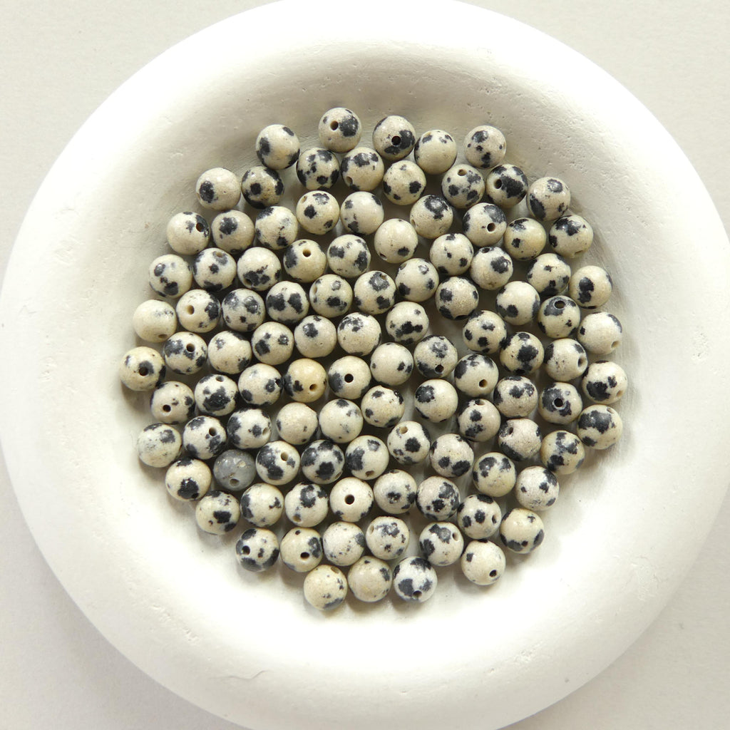 4mm Dalmatian Jasper Beads Smooth Genuine Small Spotted Jasper Kiwi Beads 9" Gemstone Beads for Jewelry Making Beading Gift Crafter
