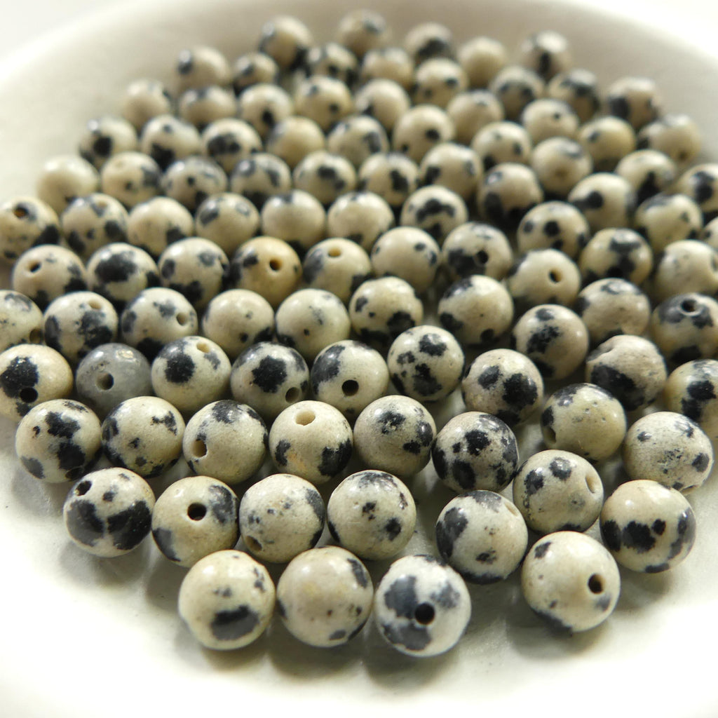 4mm Dalmatian Jasper Beads Smooth Genuine Small Spotted Jasper Kiwi Beads 9" Gemstone Beads for Jewelry Making Beading Gift Crafter
