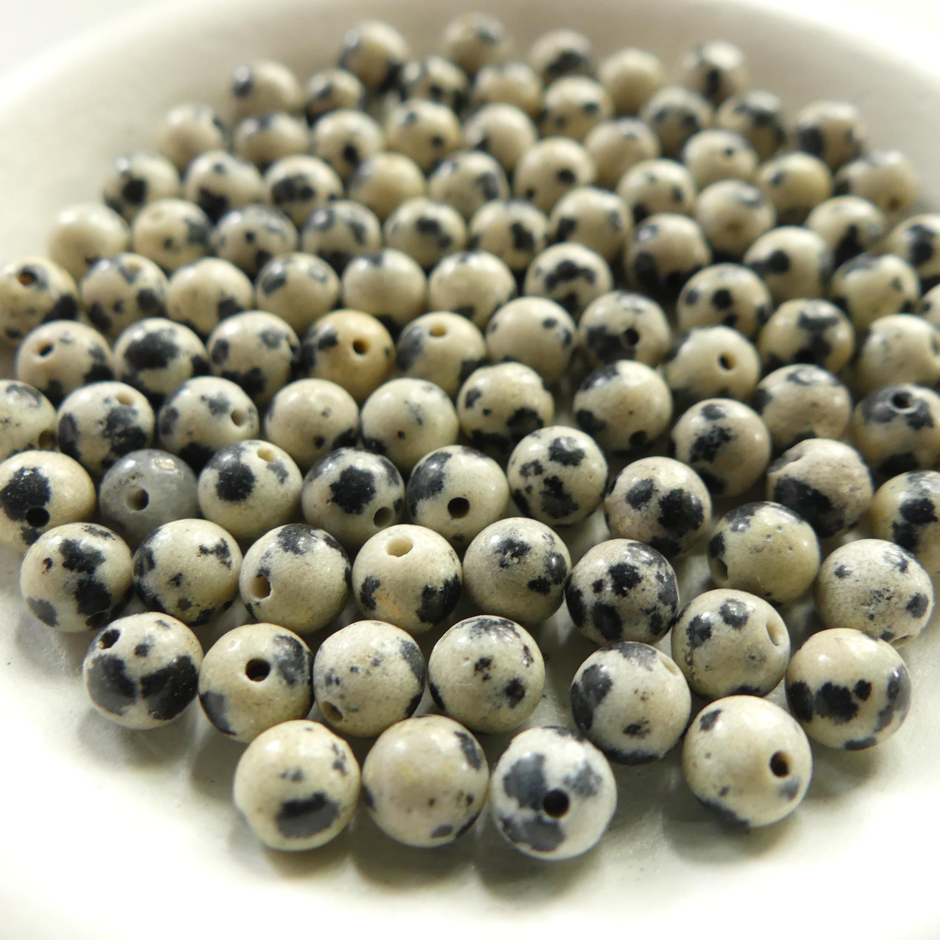 4mm Dalmatian Jasper Beads Smooth Genuine Small Spotted Jasper Kiwi Beads 9" Gemstone Beads for Jewelry Making Beading Gift Crafter