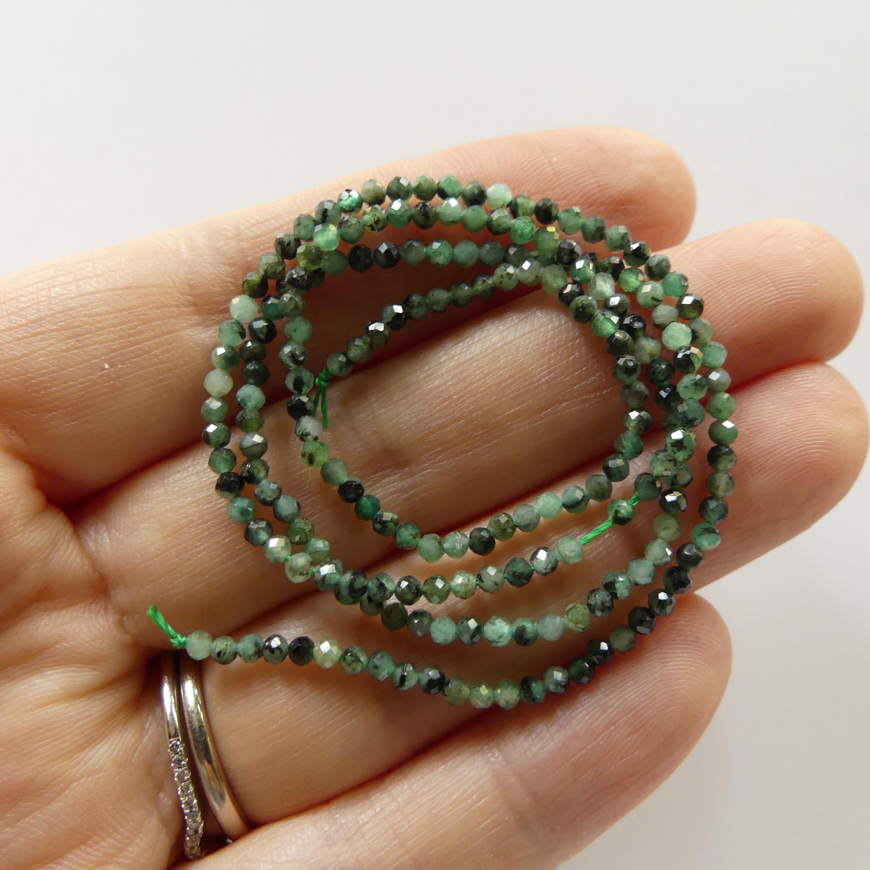 2mm Natural Emerald Beads Micro Faceted 15.5" Raw Emerald Genuine Gemstone Beads Genuine Emerald for Jewelry Making Beading Craft Gift Beads