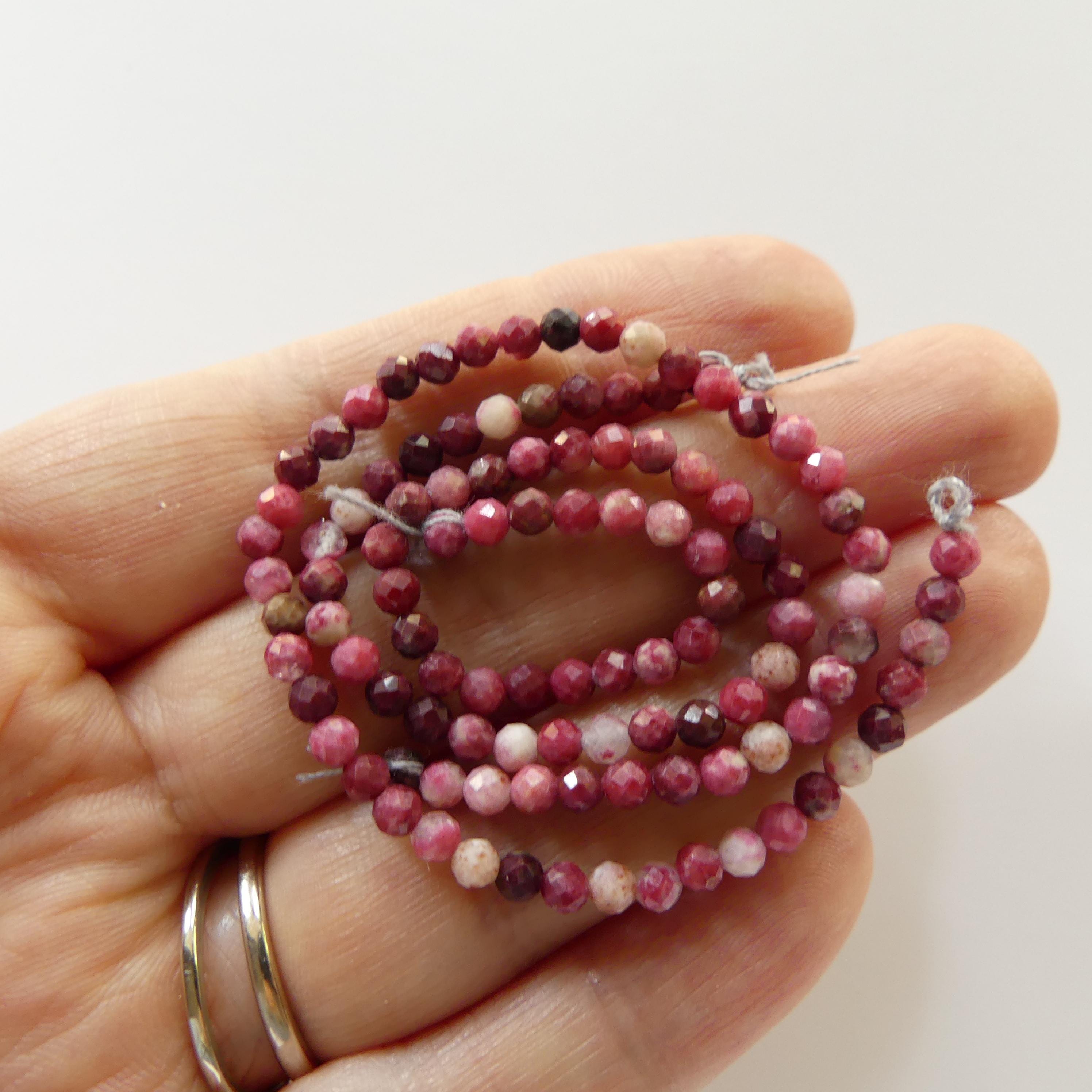 3mm AAA Thulite Beads Faceted Genuine Tiny Beads 6.5" Pink Red Gemstone Beads for Jewelry Making Beading Craft Gift Seed Beads