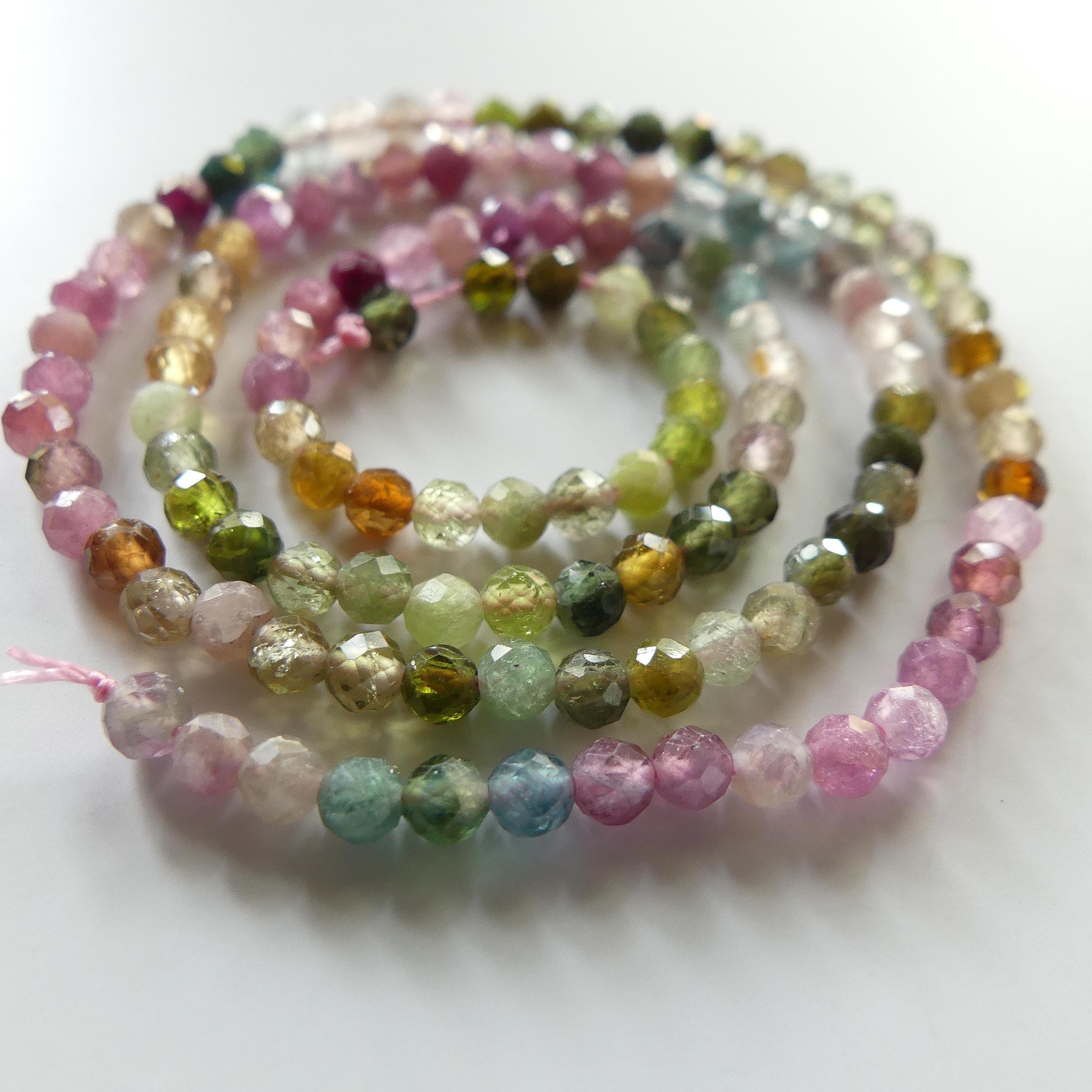 3mm AAA Watermelon Tourmaline Faceted Beads 15" Transparent Rainbow Gemstone Beads Jewelry Making Beading Gift Crafter October Birthstone