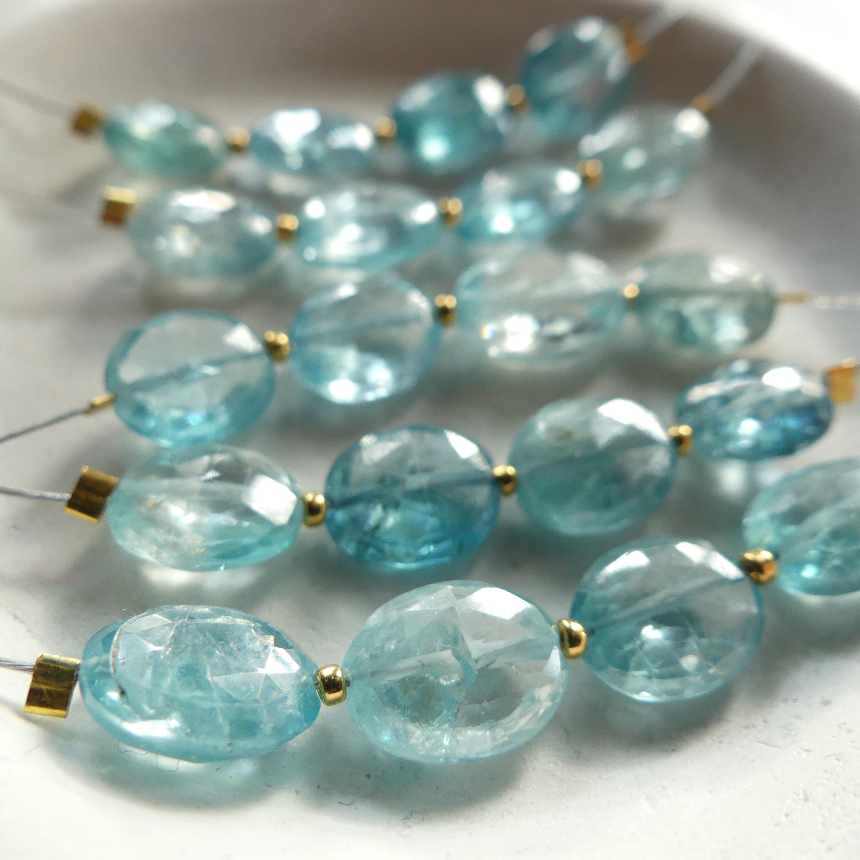 Rare Natural Blue Zircon Faceted Oval Beads Genuine Zircon Nuggets Transparent Sparkly Gemstone Beads for Jewelry Making December Birthstone