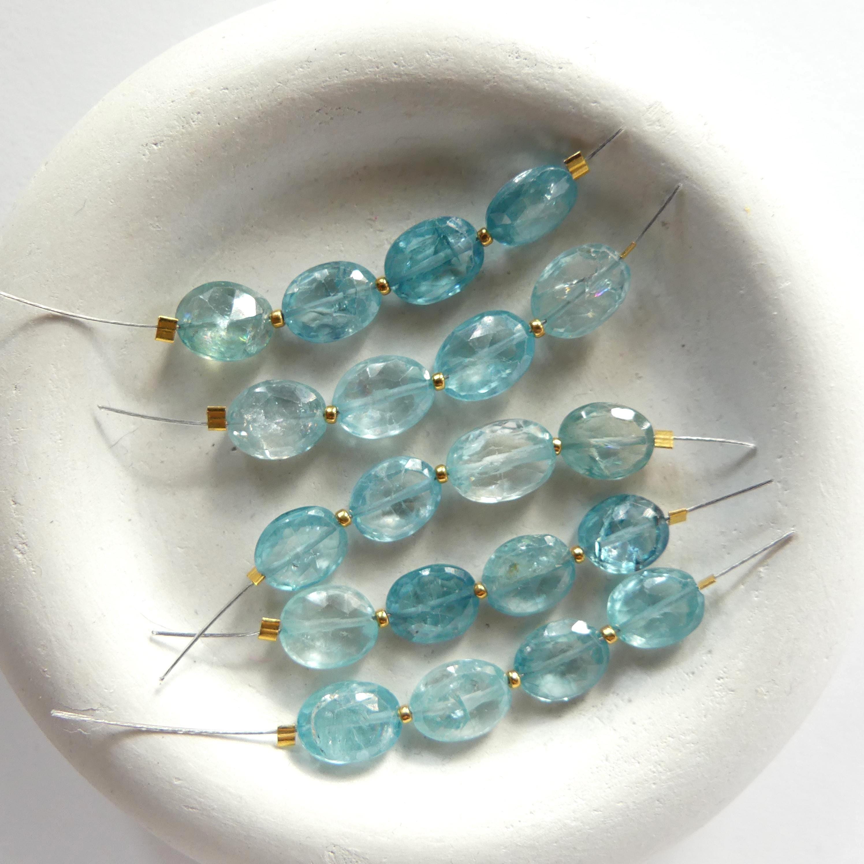 Rare Natural Blue Zircon Faceted Oval Beads Genuine Zircon Nuggets Transparent Sparkly Gemstone Beads for Jewelry Making December Birthstone