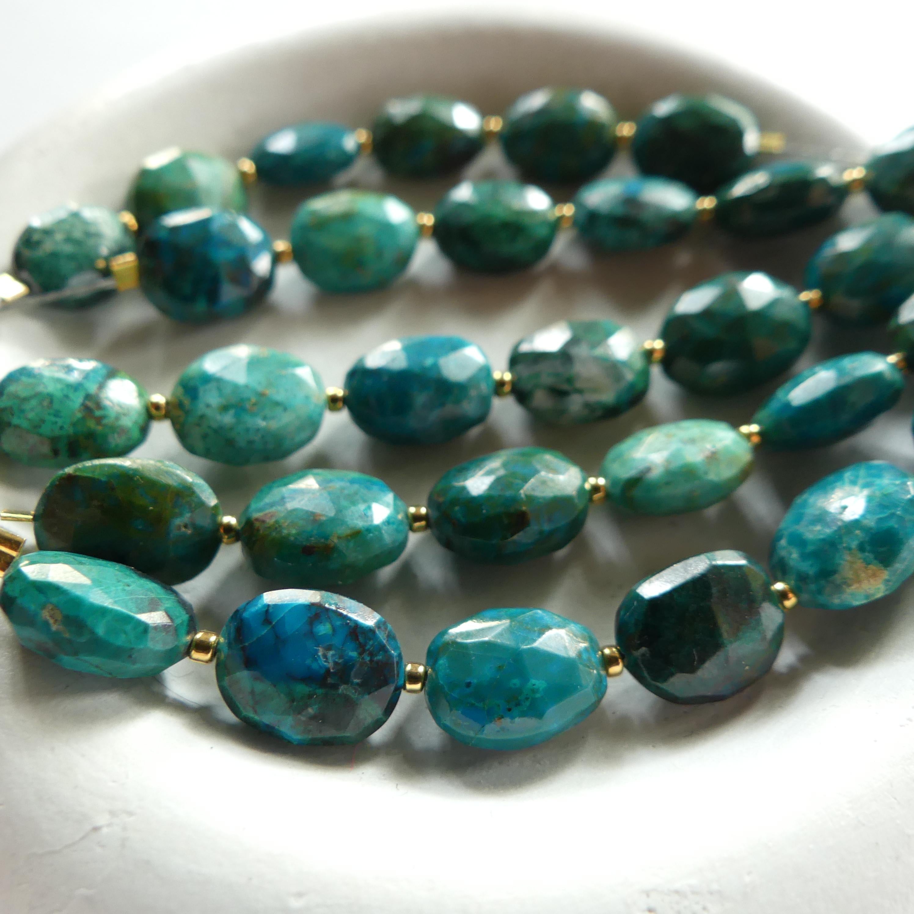 Natural AAA Chrysocolla Faceted Oval Beads Genuine Chrysocolla Nuggets Gemstone Beads for Jewelry Making Earrings Supplies