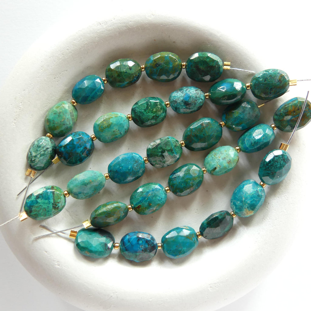 Natural AAA Chrysocolla Faceted Oval Beads Genuine Chrysocolla Nuggets Gemstone Beads for Jewelry Making Earrings Supplies
