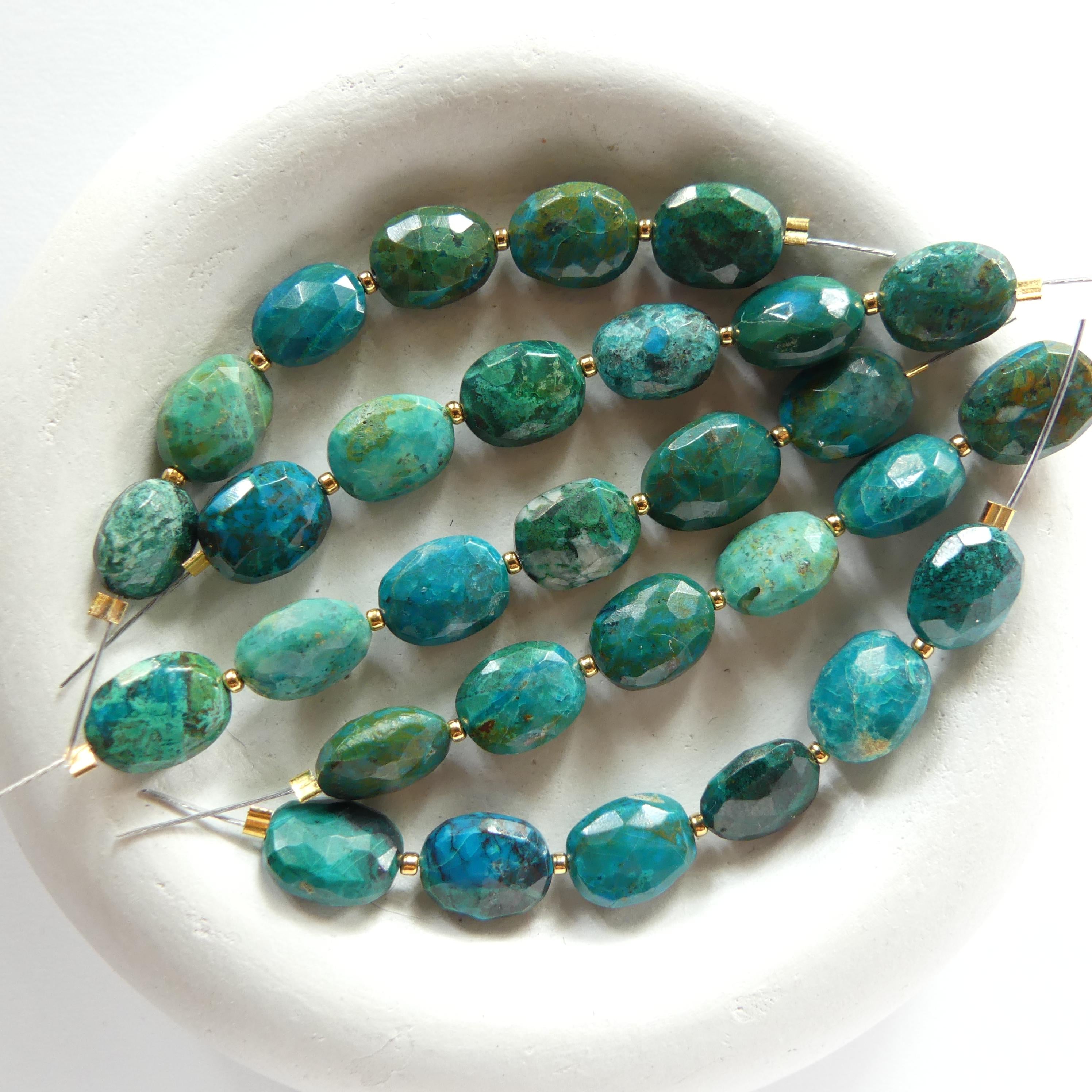 Natural AAA Chrysocolla Faceted Oval Beads Genuine Chrysocolla Nuggets Gemstone Beads for Jewelry Making Earrings Supplies