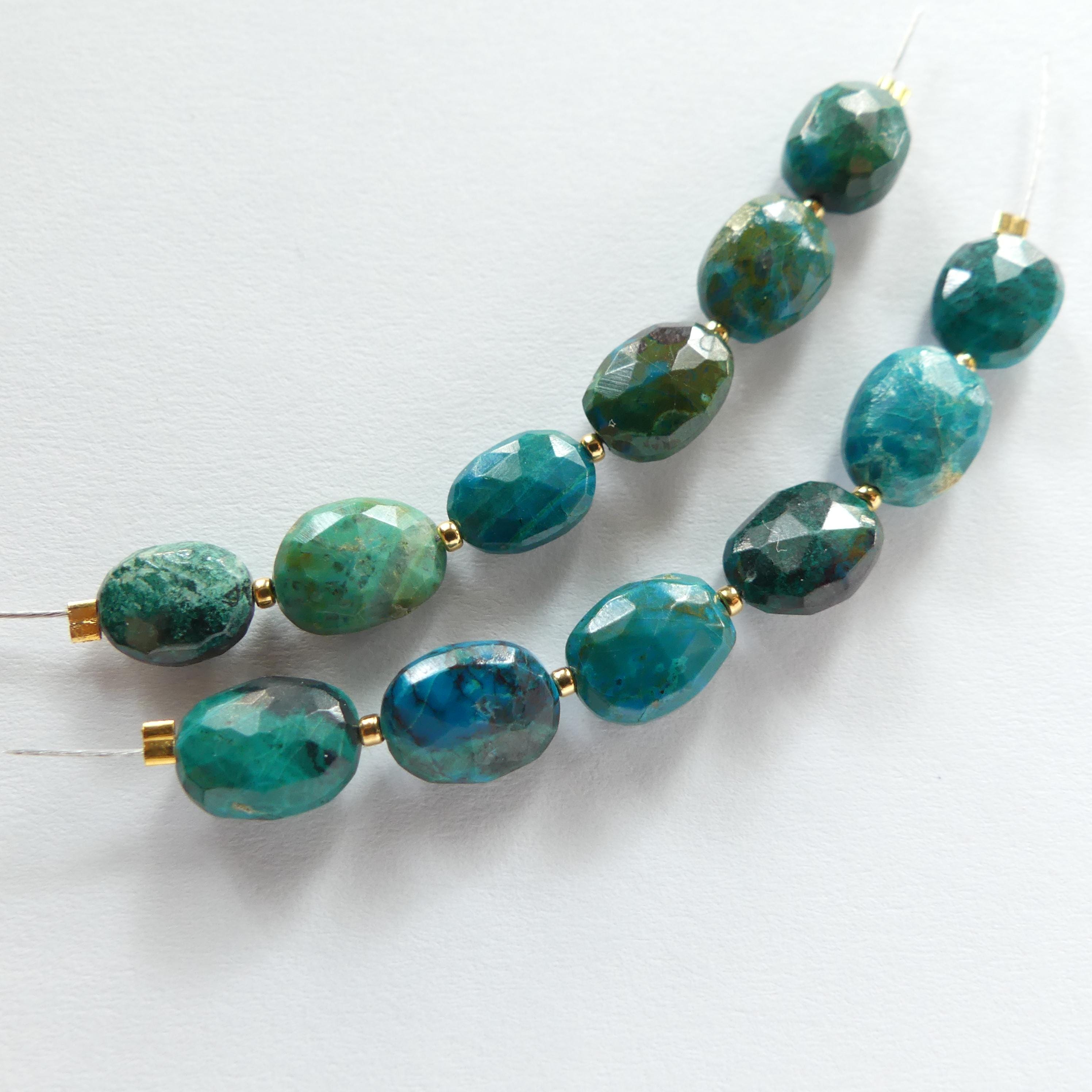 Natural AAA Chrysocolla Faceted Oval Beads Genuine Chrysocolla Nuggets Gemstone Beads for Jewelry Making Earrings Supplies