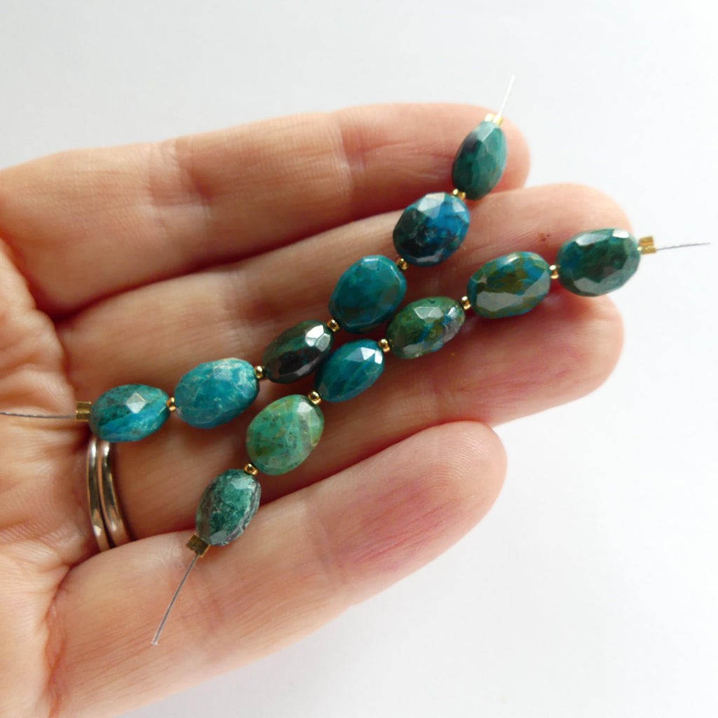 Natural AAA Chrysocolla Faceted Oval Beads Genuine Chrysocolla Nuggets Gemstone Beads for Jewelry Making Earrings Supplies